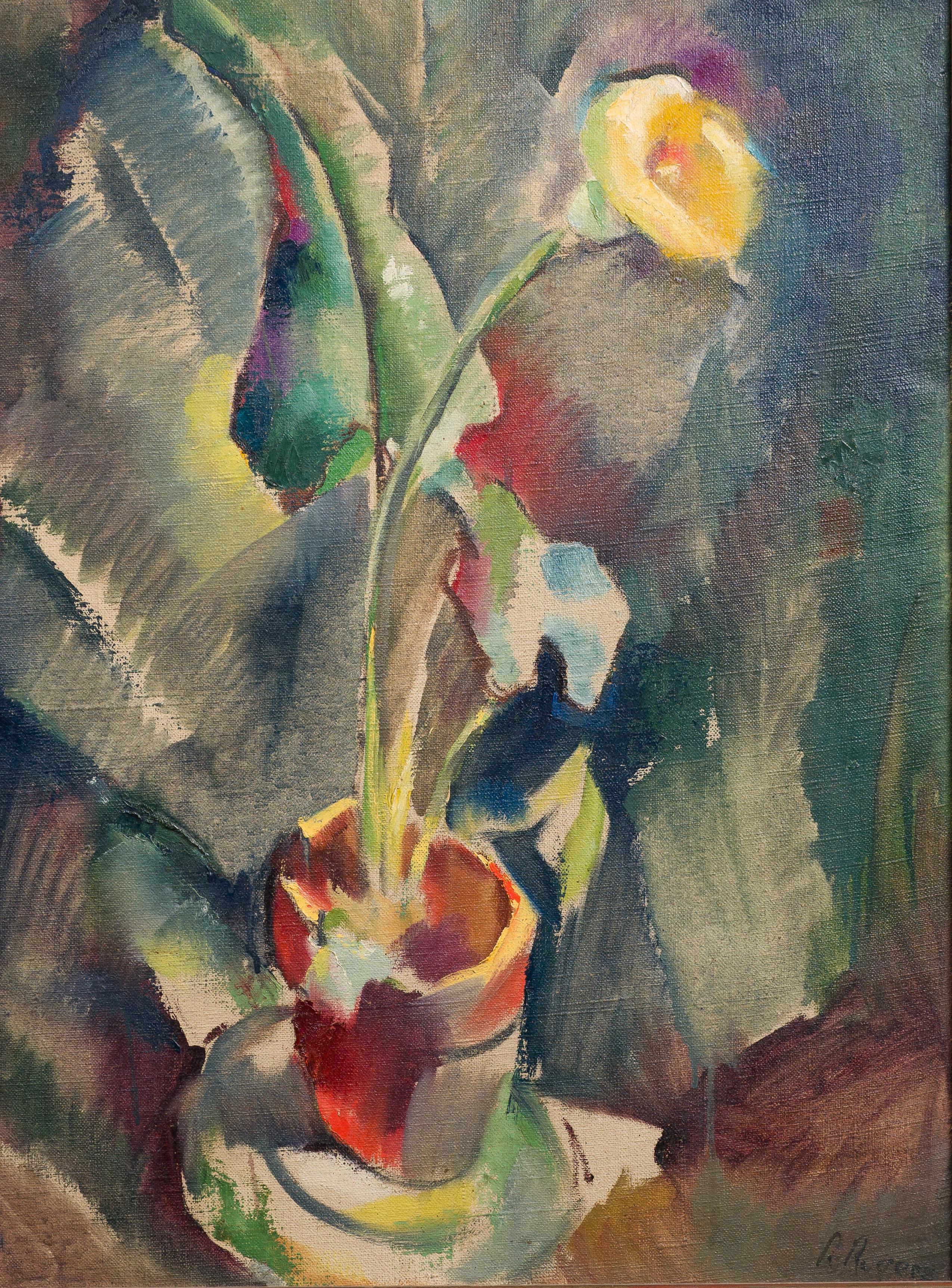 Large Antique Cubist Impressionist Flower Still Life Signed Oil Framed Painting For Sale 1