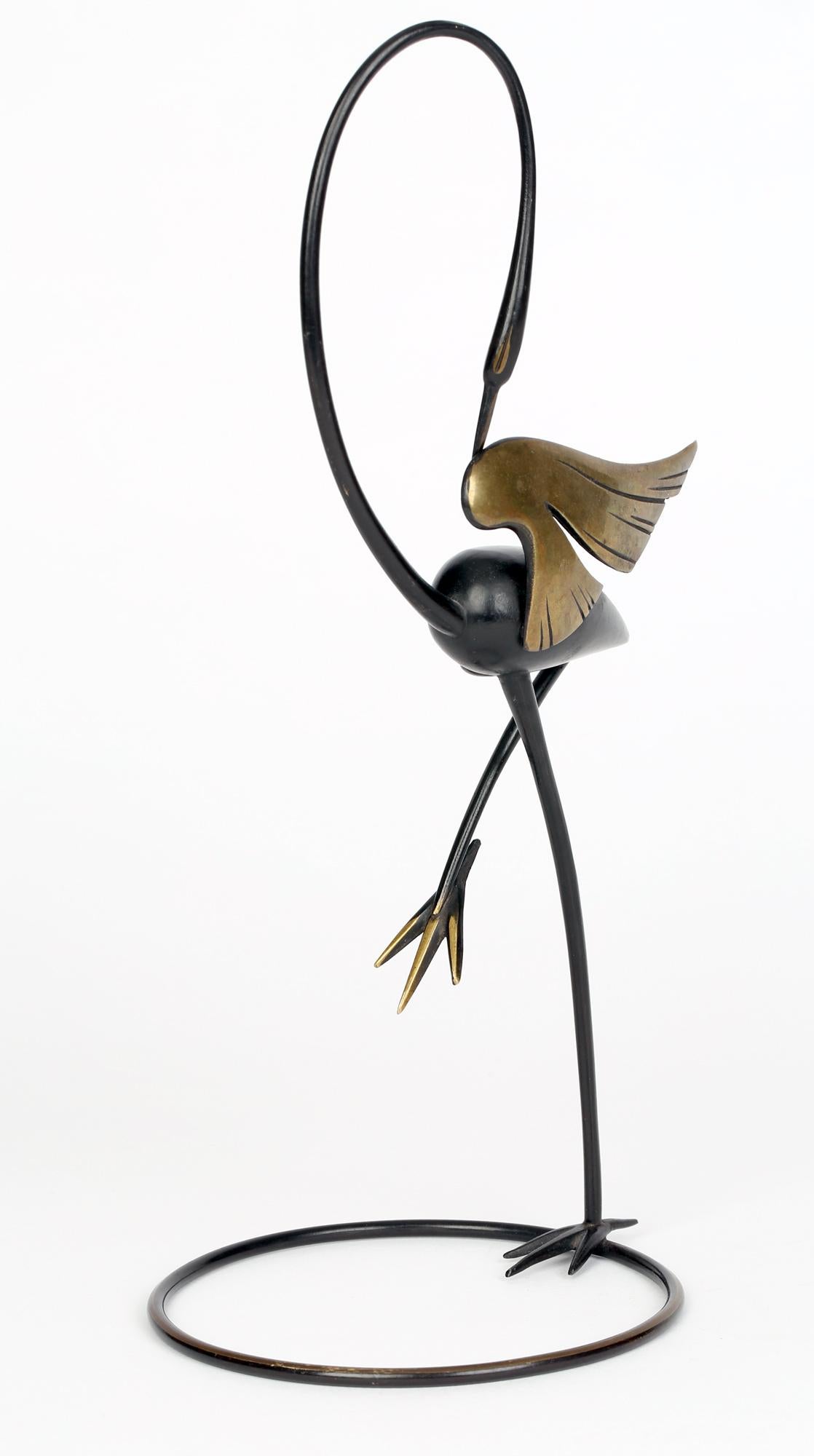 Mid-20th Century Richard Rohac Austrian Vienna Bronze Stylized Wading Bird Figure For Sale