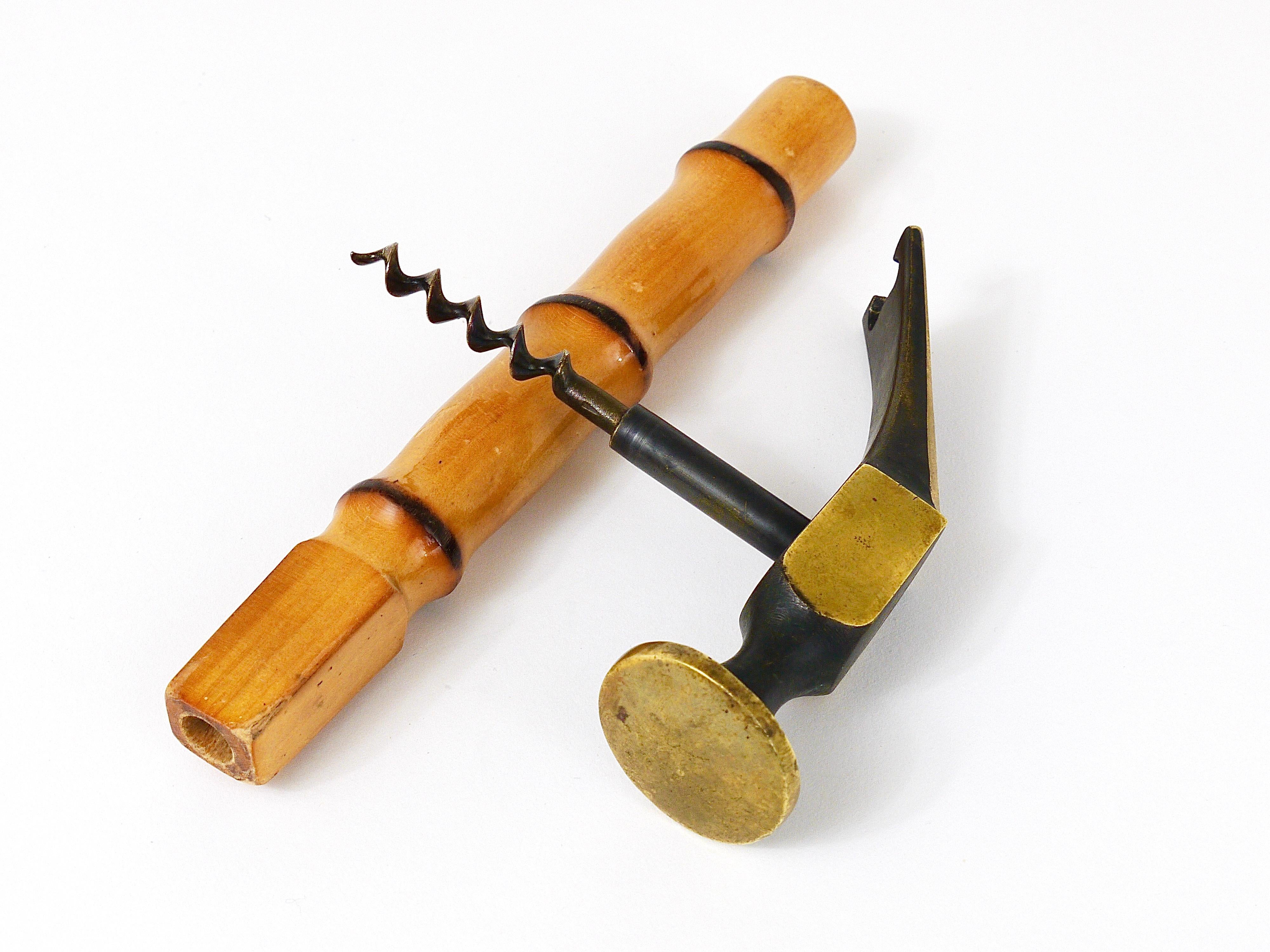 Richard Rohac Bamboo Brass Hammer, Bottle Opener, Cork Screw, Nutcracker, 1950s For Sale 1