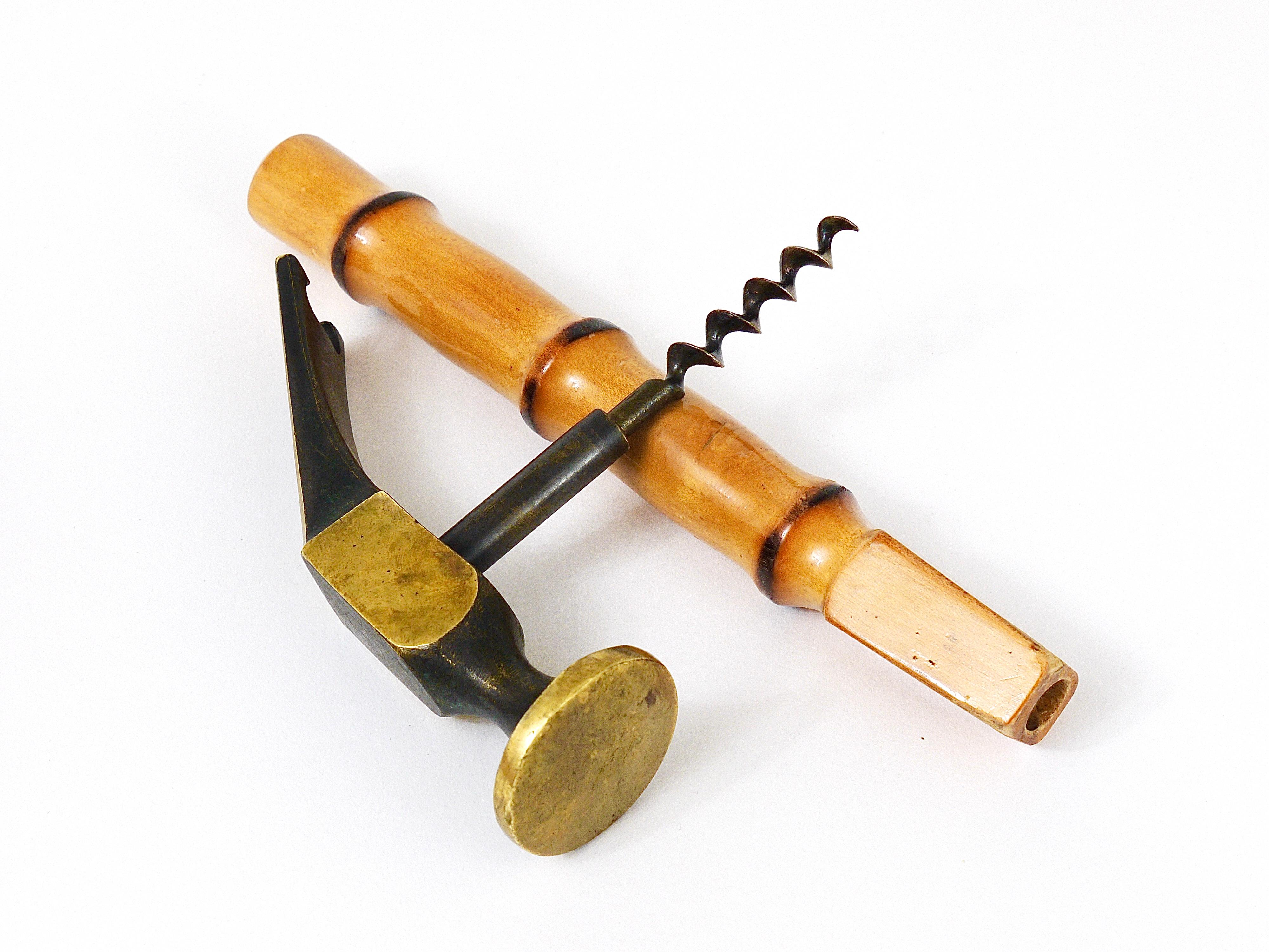 Richard Rohac Bamboo Brass Hammer, Bottle Opener, Cork Screw, Nutcracker, 1950s For Sale 2