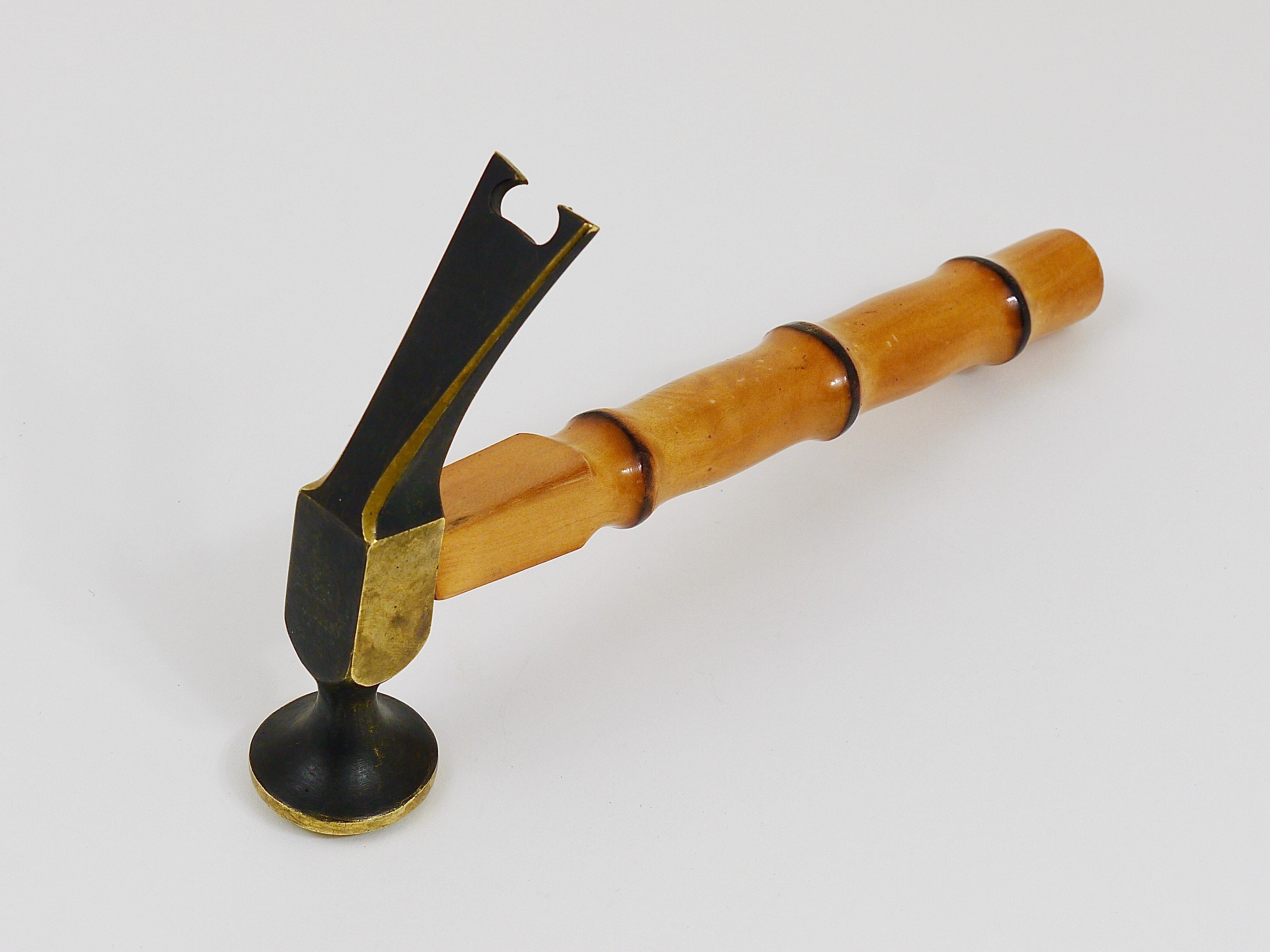 Richard Rohac Bamboo Brass Hammer, Bottle Opener, Cork Screw, Nutcracker, 1950s For Sale 7