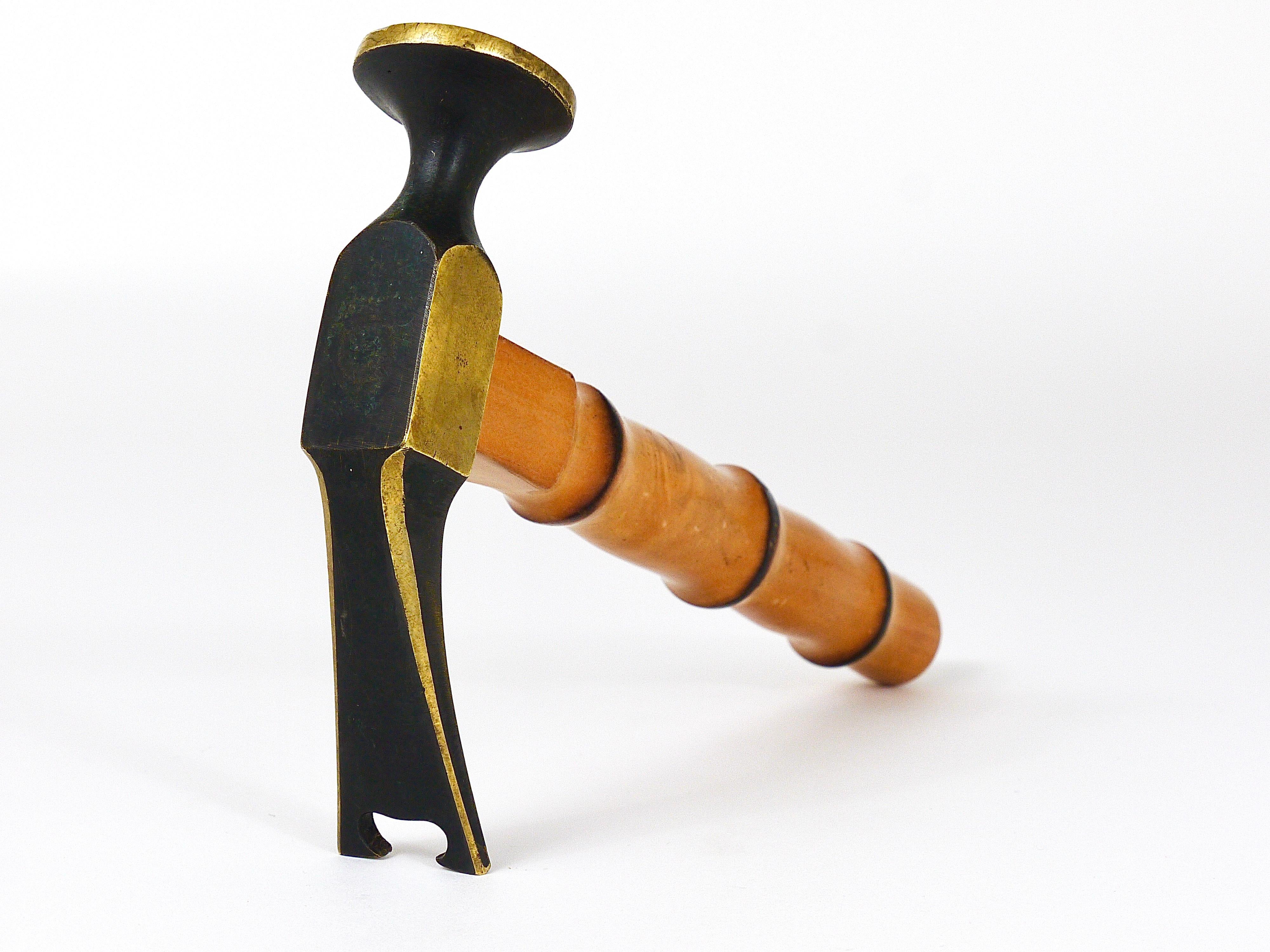 Mid-Century Modern Richard Rohac Bamboo Brass Hammer, Bottle Opener, Cork Screw, Nutcracker, 1950s For Sale