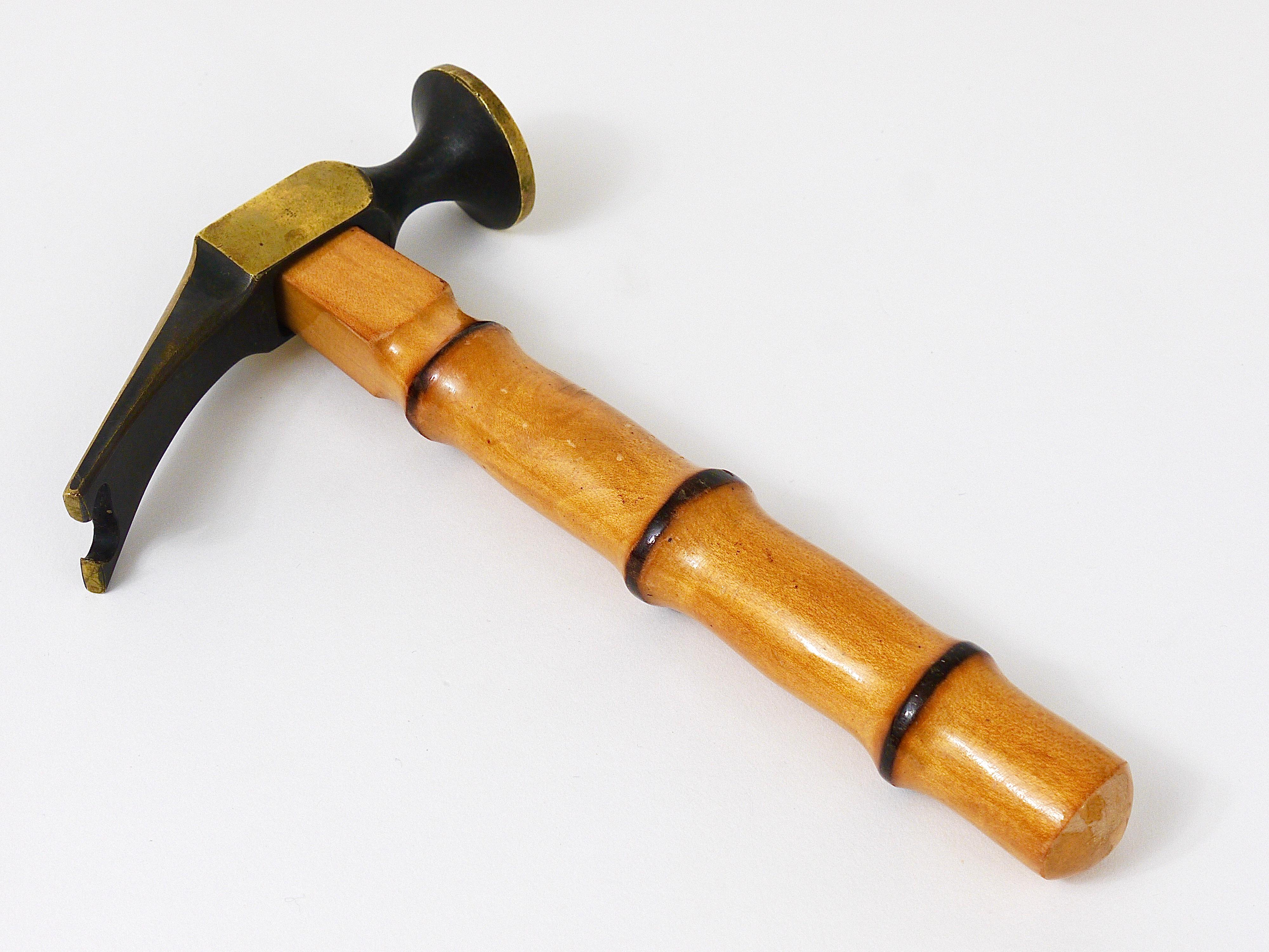 20th Century Richard Rohac Bamboo Brass Hammer, Bottle Opener, Cork Screw, Nutcracker, 1950s For Sale