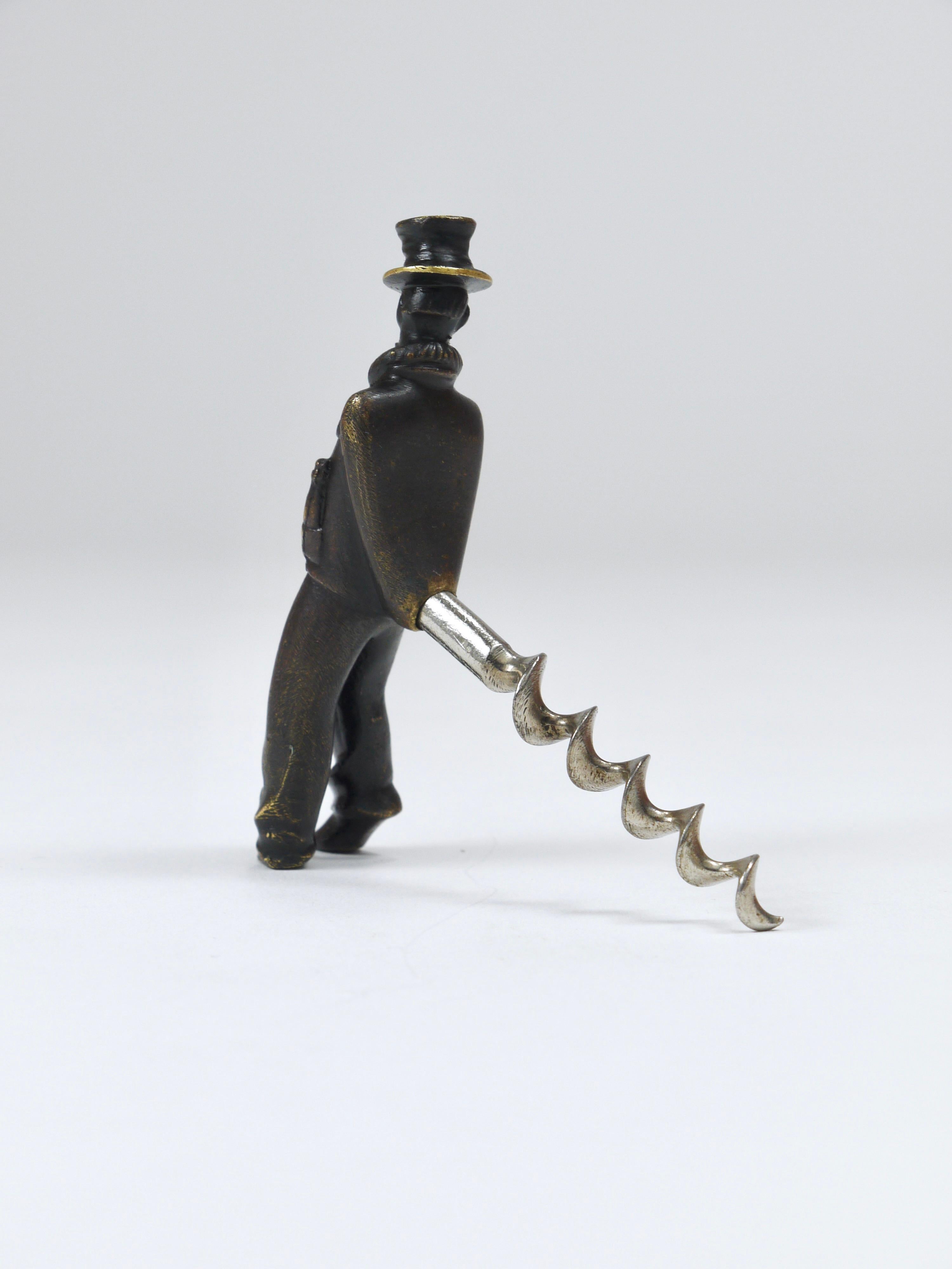Austrian Richard Rohac Leaning Tipsy Gentleman Brass Bottle Opener, Vienna, 1950s For Sale