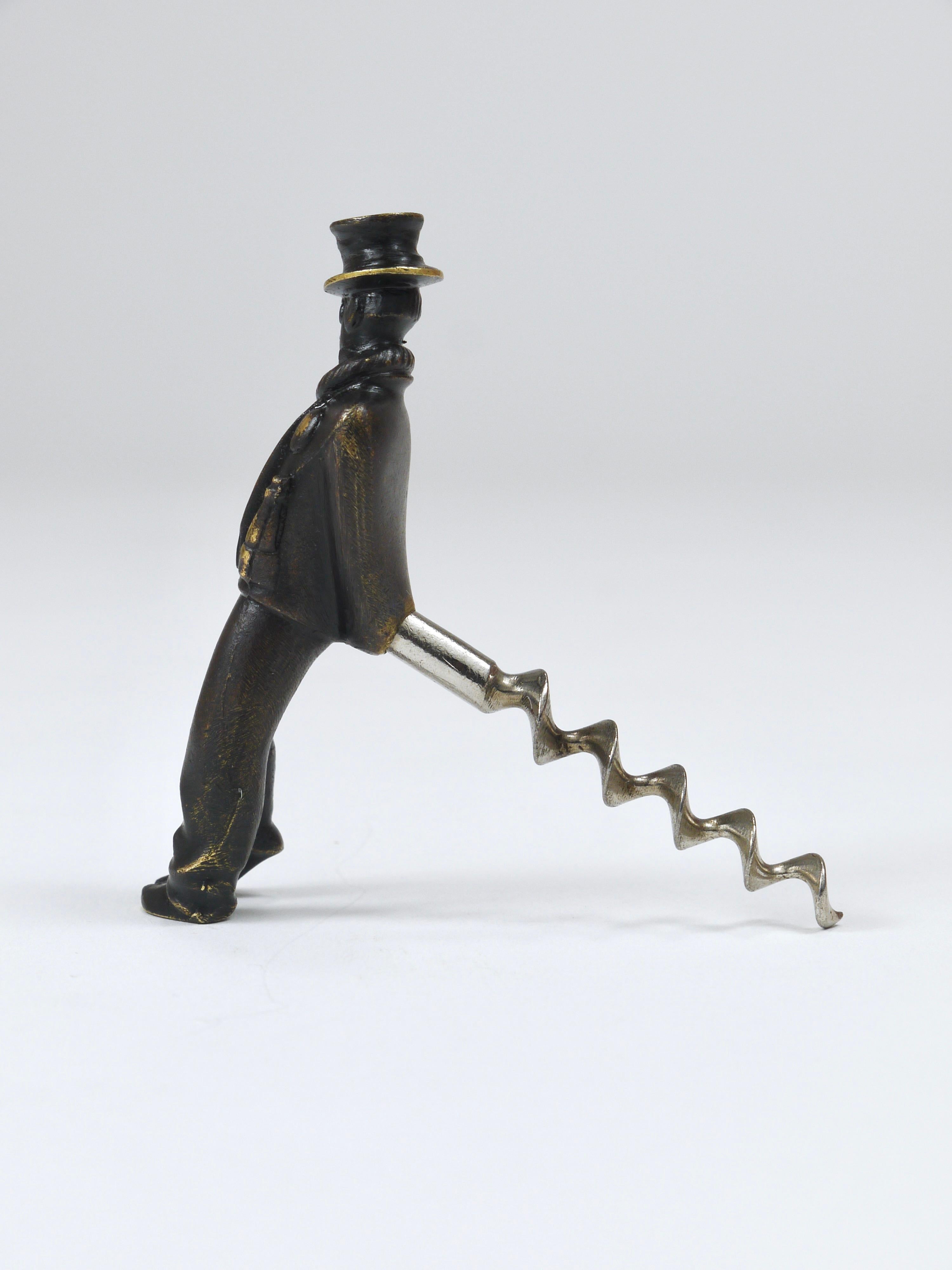 20th Century Richard Rohac Leaning Tipsy Gentleman Brass Bottle Opener, Vienna, 1950s For Sale