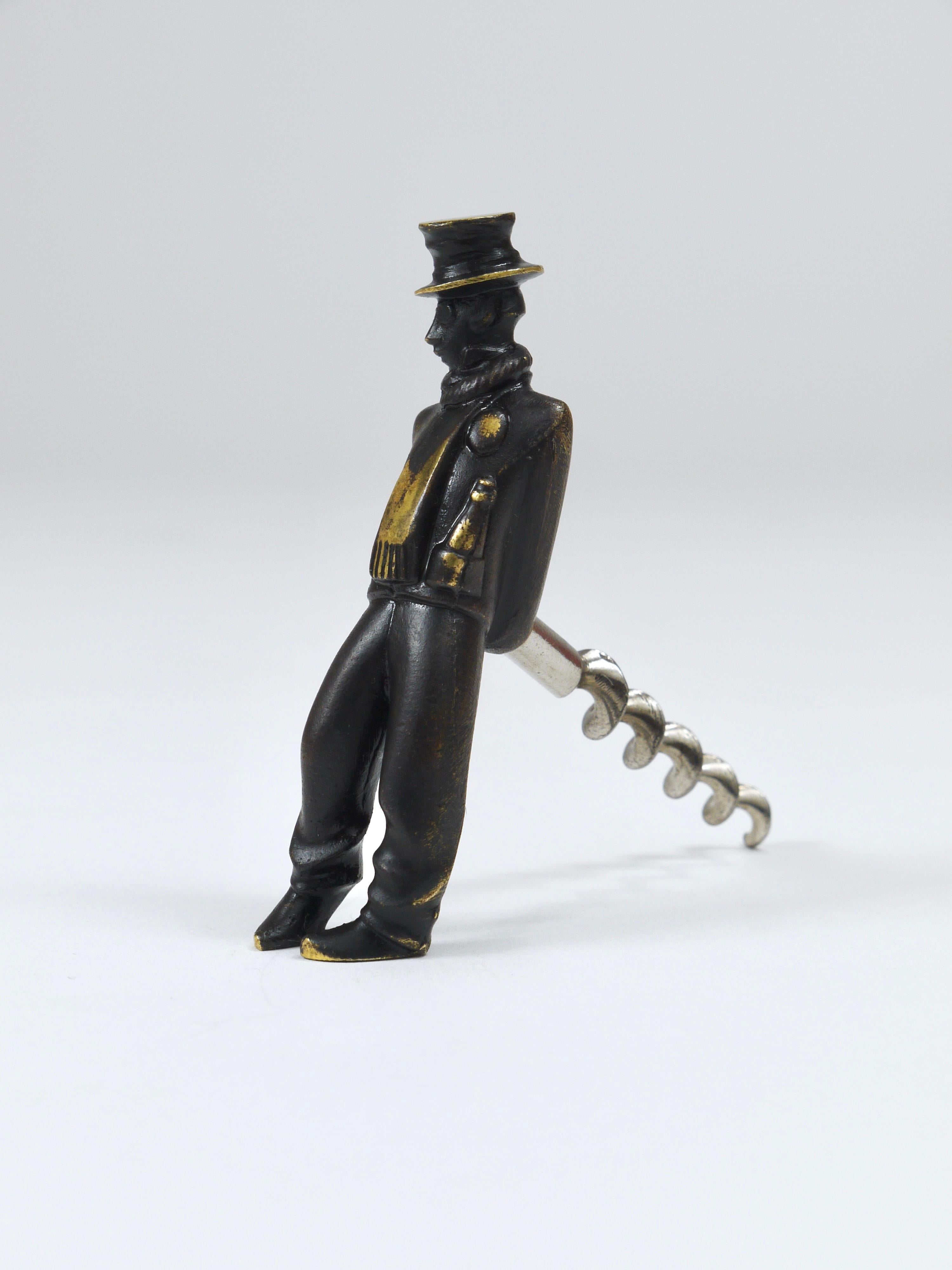 Richard Rohac Leaning Tipsy Gentleman Brass Bottle Opener, Vienna, 1950s For Sale 1