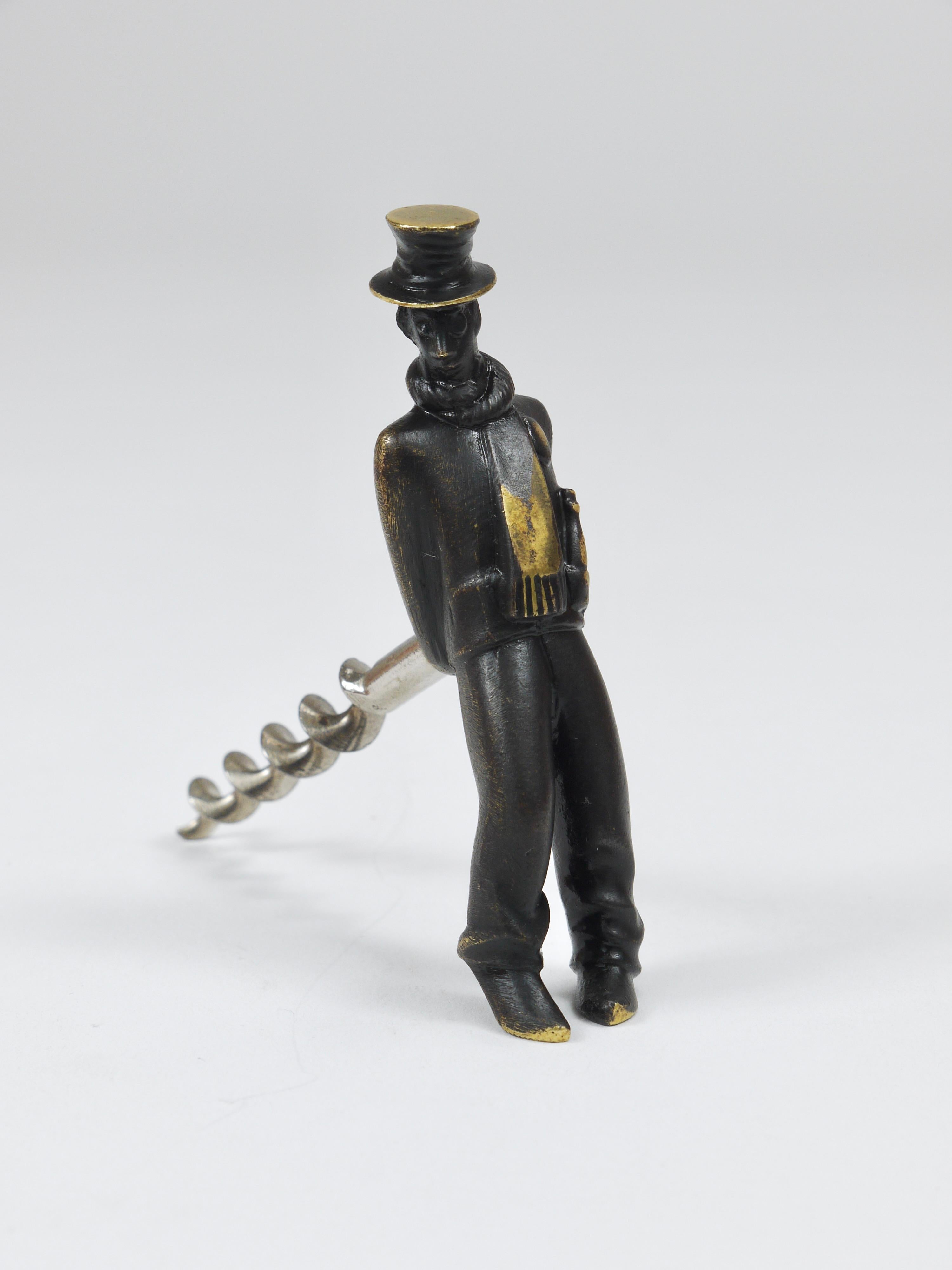 Richard Rohac Leaning Tipsy Gentleman Brass Bottle Opener, Vienna, 1950s For Sale 3