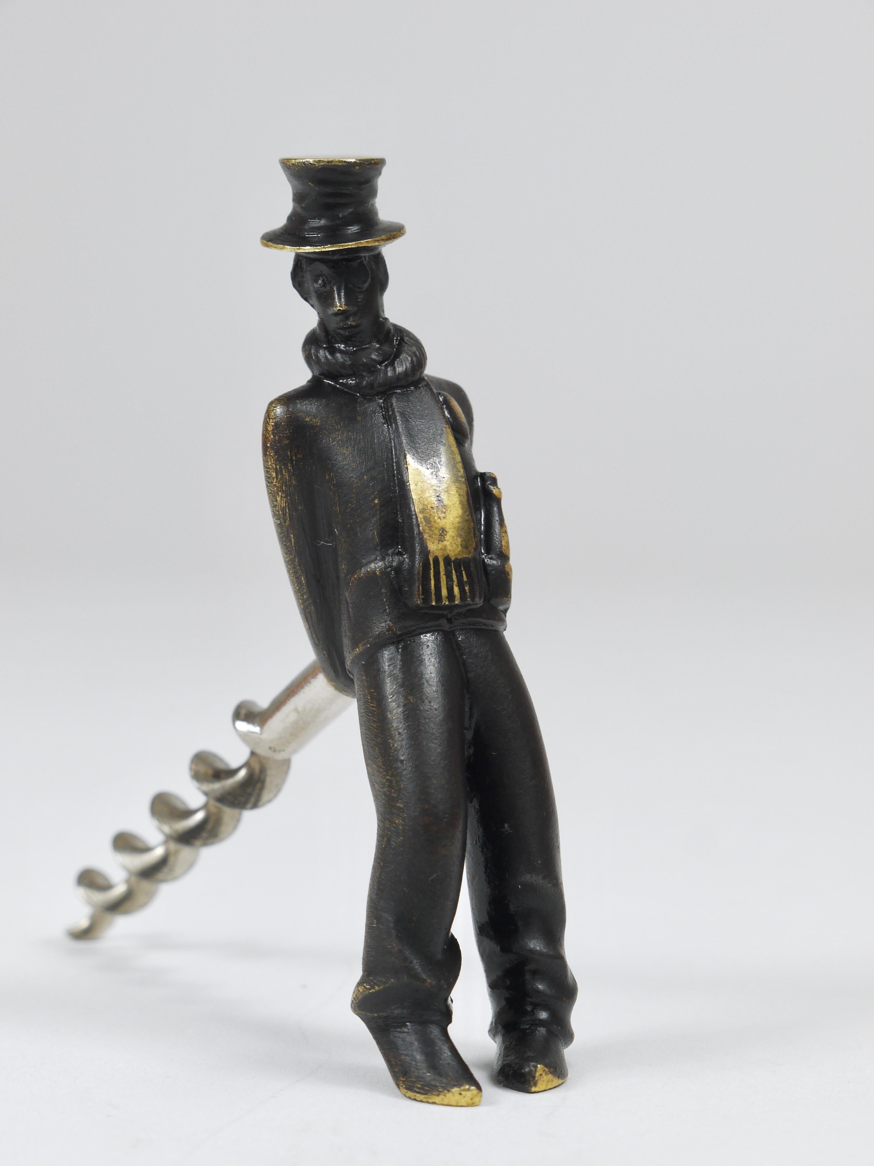 Richard Rohac Leaning Tipsy Gentleman Brass Bottle Opener, Vienna, 1950s For Sale 4