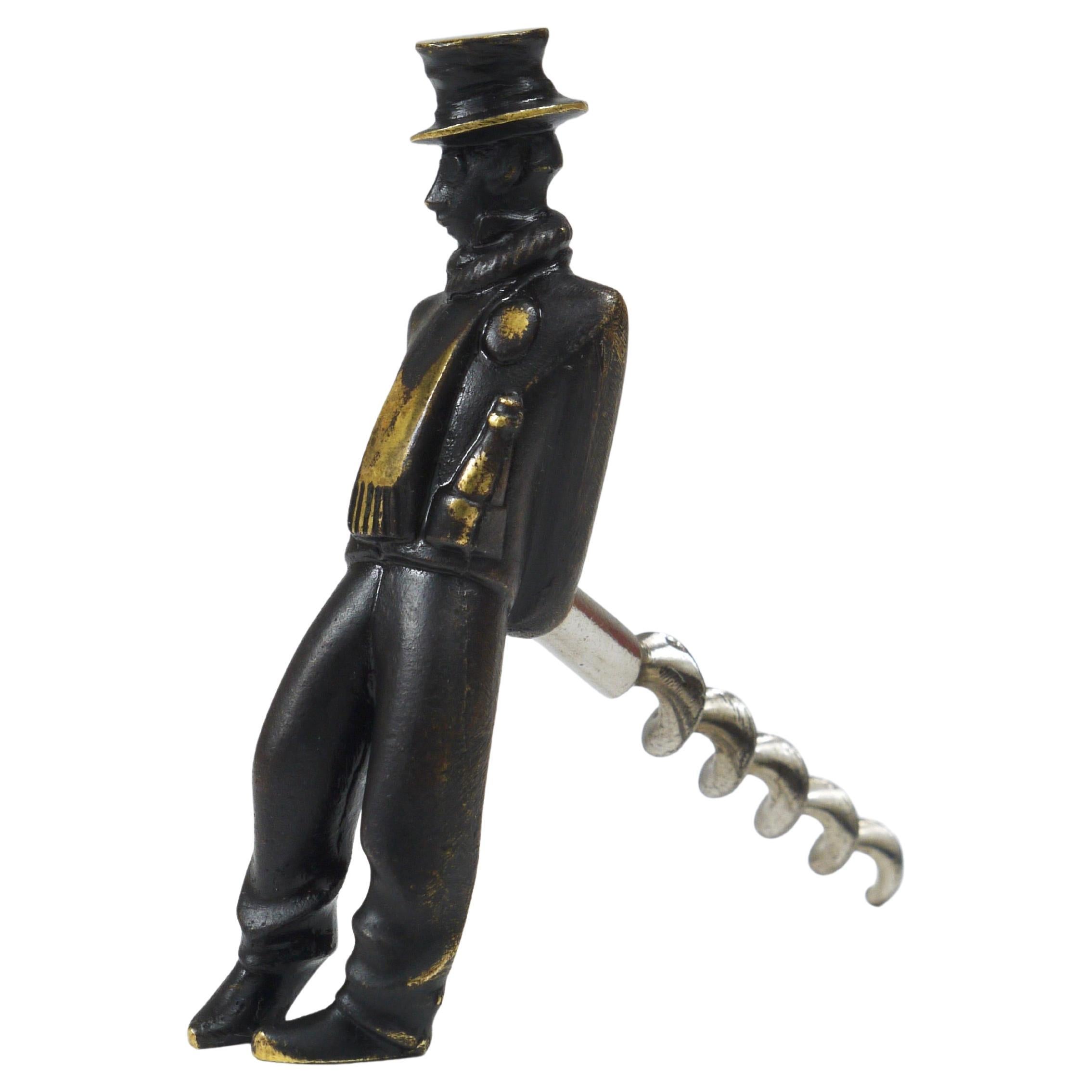 Richard Rohac Leaning Tipsy Gentleman Brass Bottle Opener, Vienna, 1950s For Sale