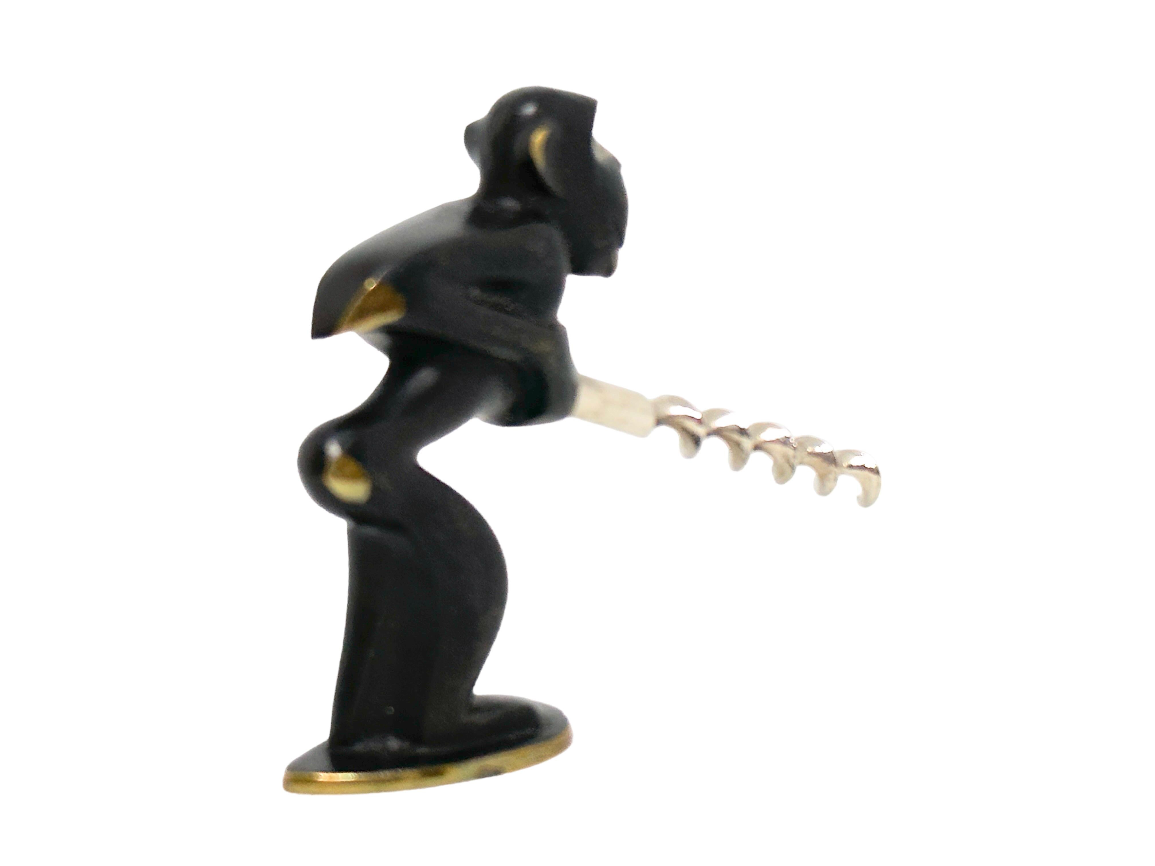 A playful brass corkscrew in the form of a monkey. This corkscrew dates from the 1960's and was designed by Richard Rohac for Herta Baller, Austria. Signed at the base, like seen in the picture.
Richard Rohac is best known for his whimsical