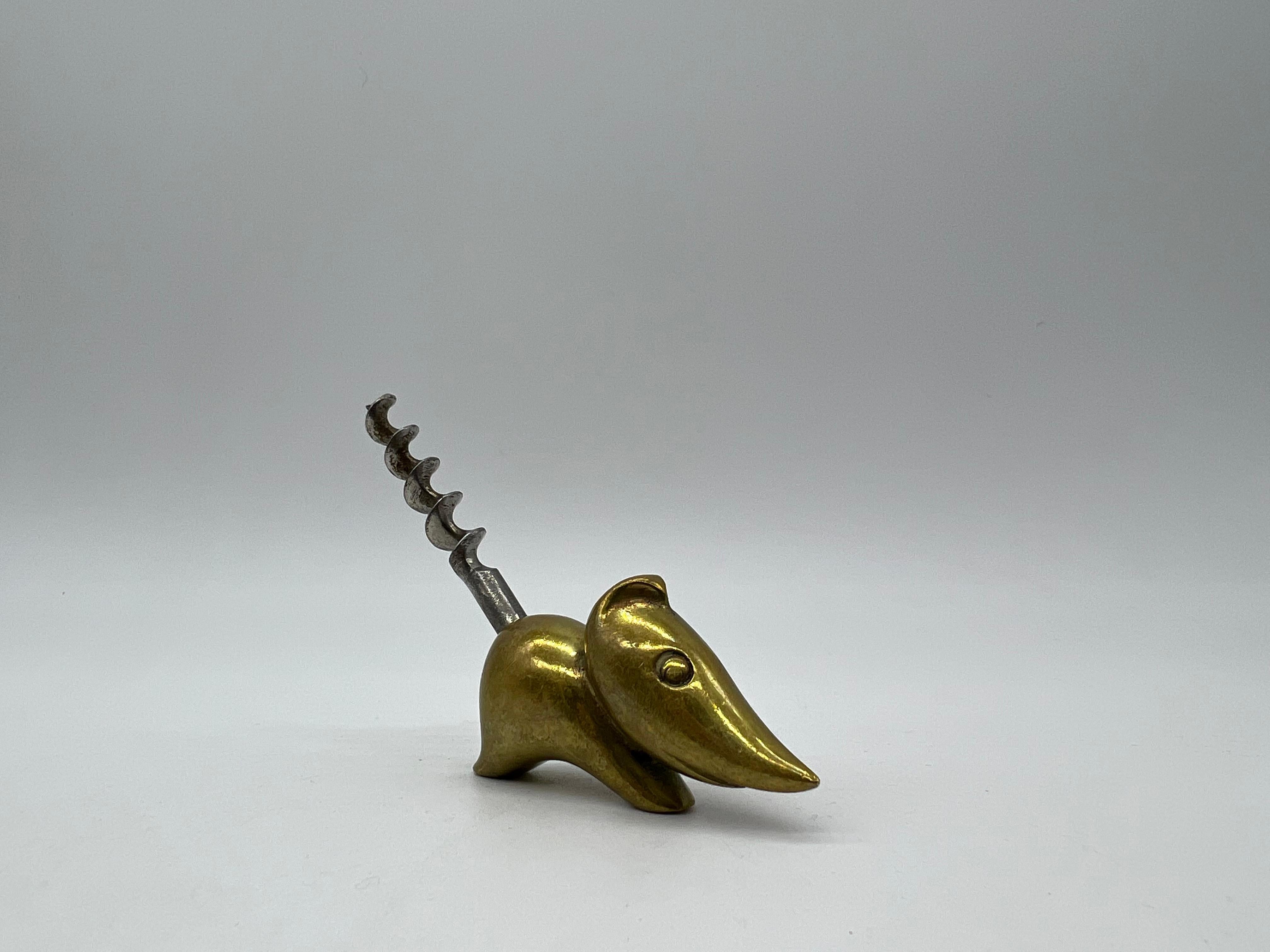 Viennese bronze corkscrew mouse, mid-20th century, Richard Rohac, Vienna Austria, good condition.
 