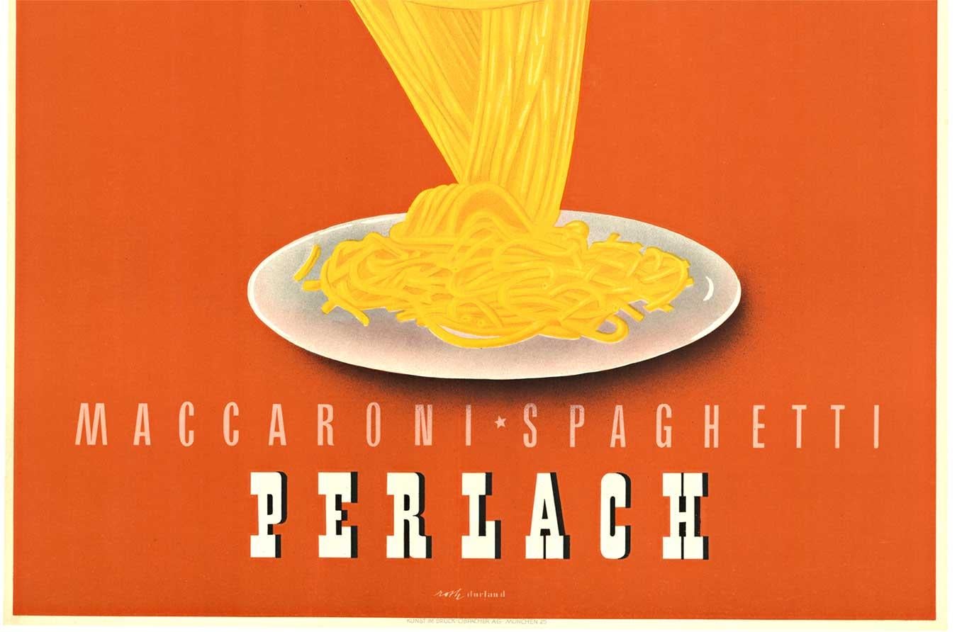 Original Perlach Maccaroni - Spaghetti-Vintage-Poster  Nudeln (Art déco), Print, von Richard Roth