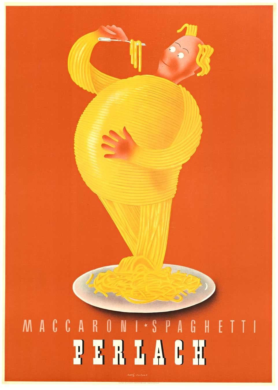 Richard Roth Print - Original Perlach Maccaroni - Spaghetti vintage poster  pasta