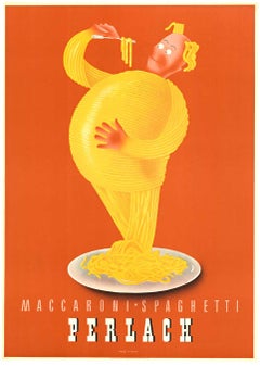Affiche vintage originale Perlach Maccaroni - Spaghetti  pâtes