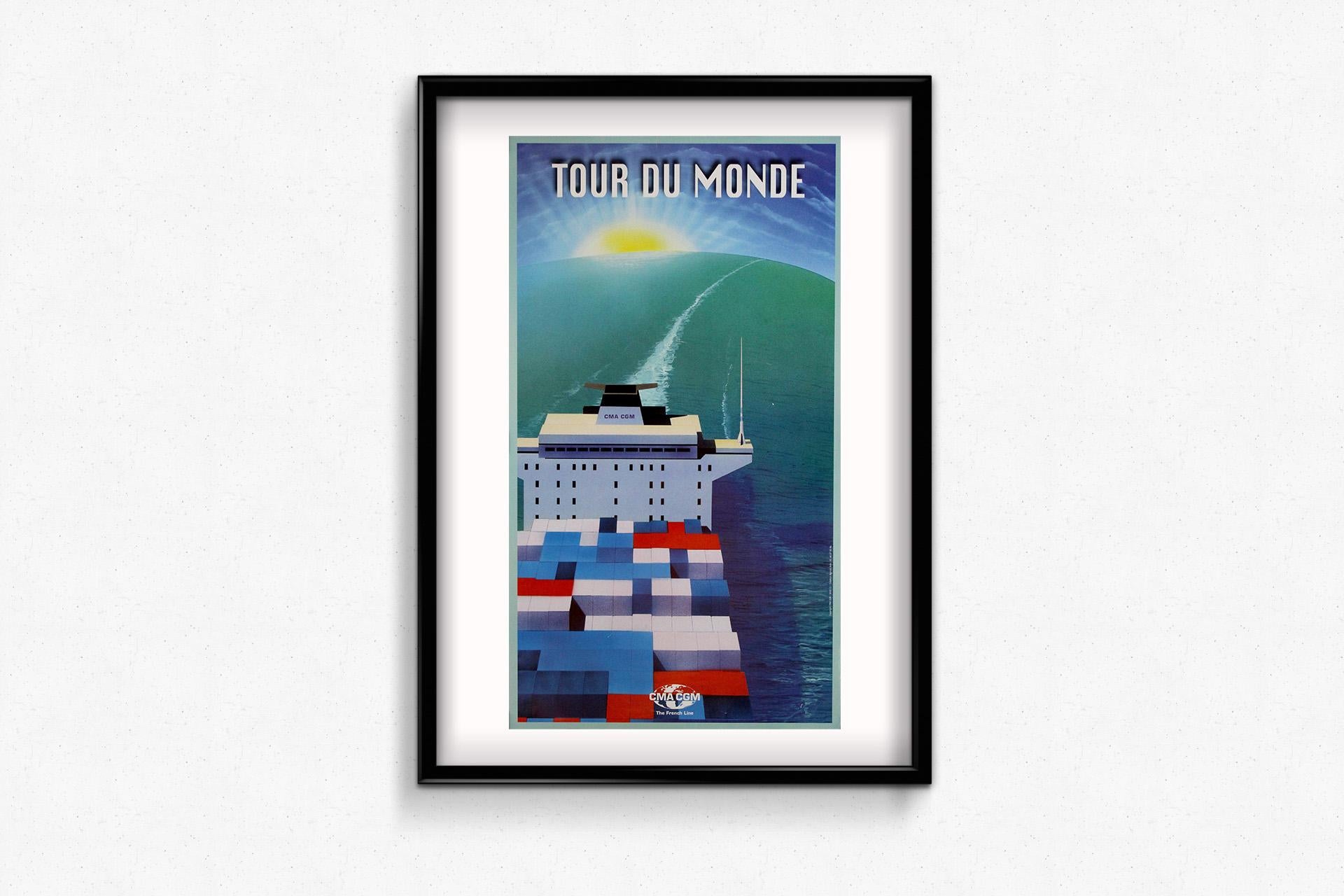 Affiche originale de 2000 réalisée par Richard Roussel pour la compagnie maritime française CMA CGM en vente 1