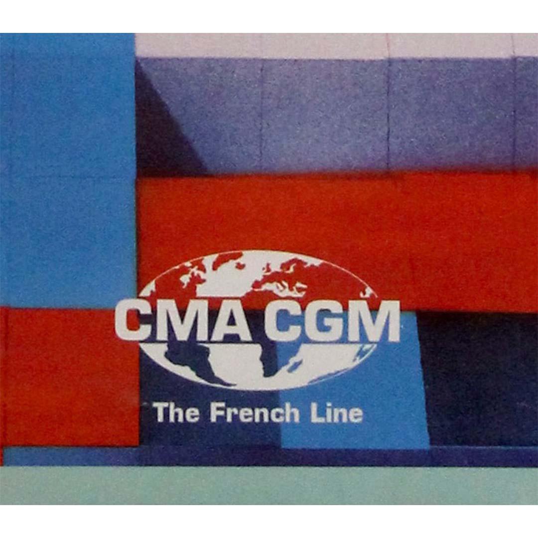 Affiche originale de 2000 réalisée par Richard Roussel pour la compagnie maritime française CMA CGM en vente 2