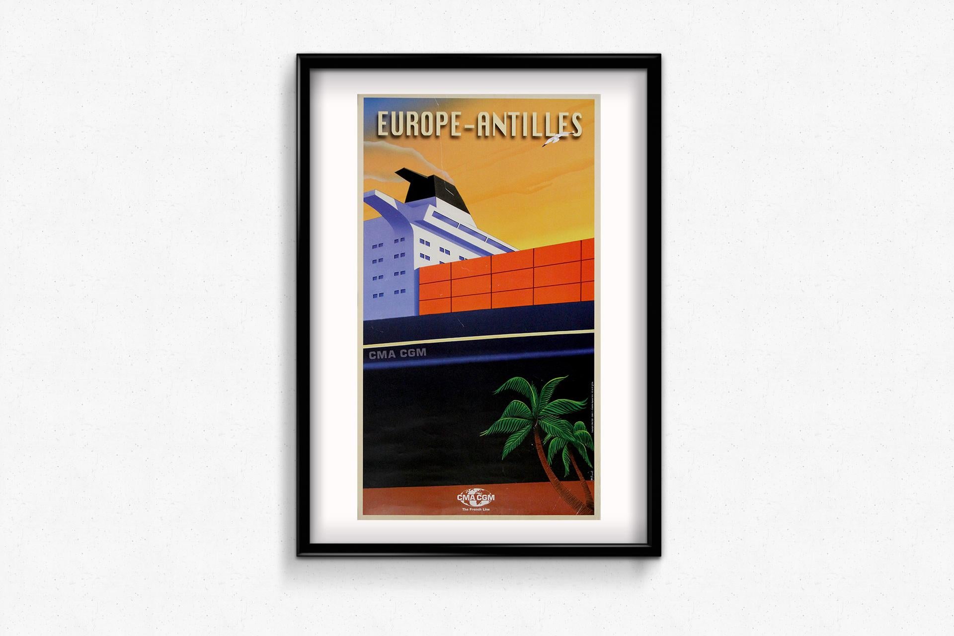 Original poster from 2000 by Richard Roussel for CMA CGM French shipping line For Sale 3
