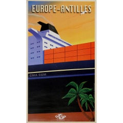 Originalplakat aus dem Jahr 2000 von Richard Roussel für die französische Reederei CMA CGM