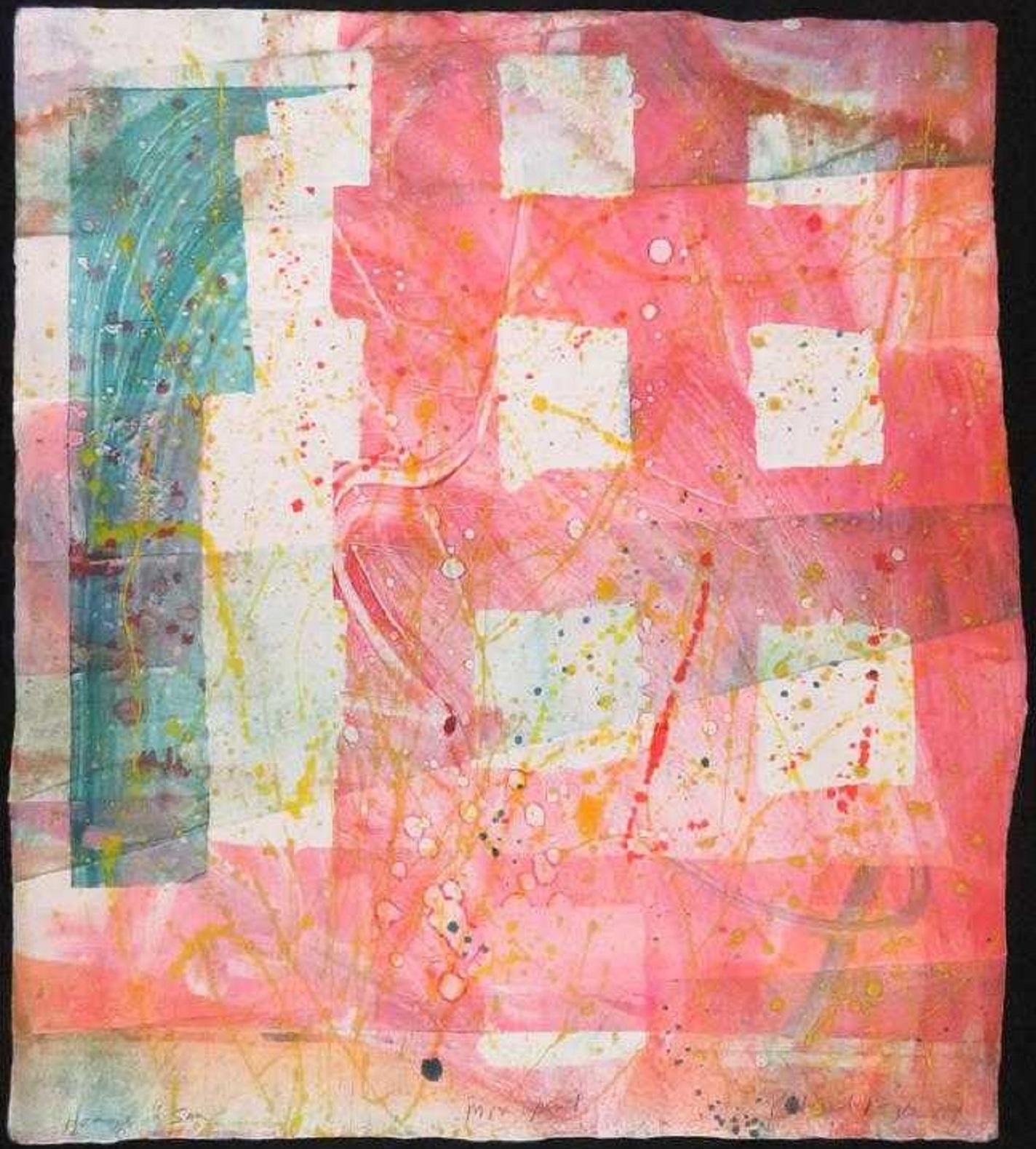 Richard Royce Abstract Drawing - Homage a Sam Francis, Folded Monoprint Mixed Media Splatter Painting Art Print