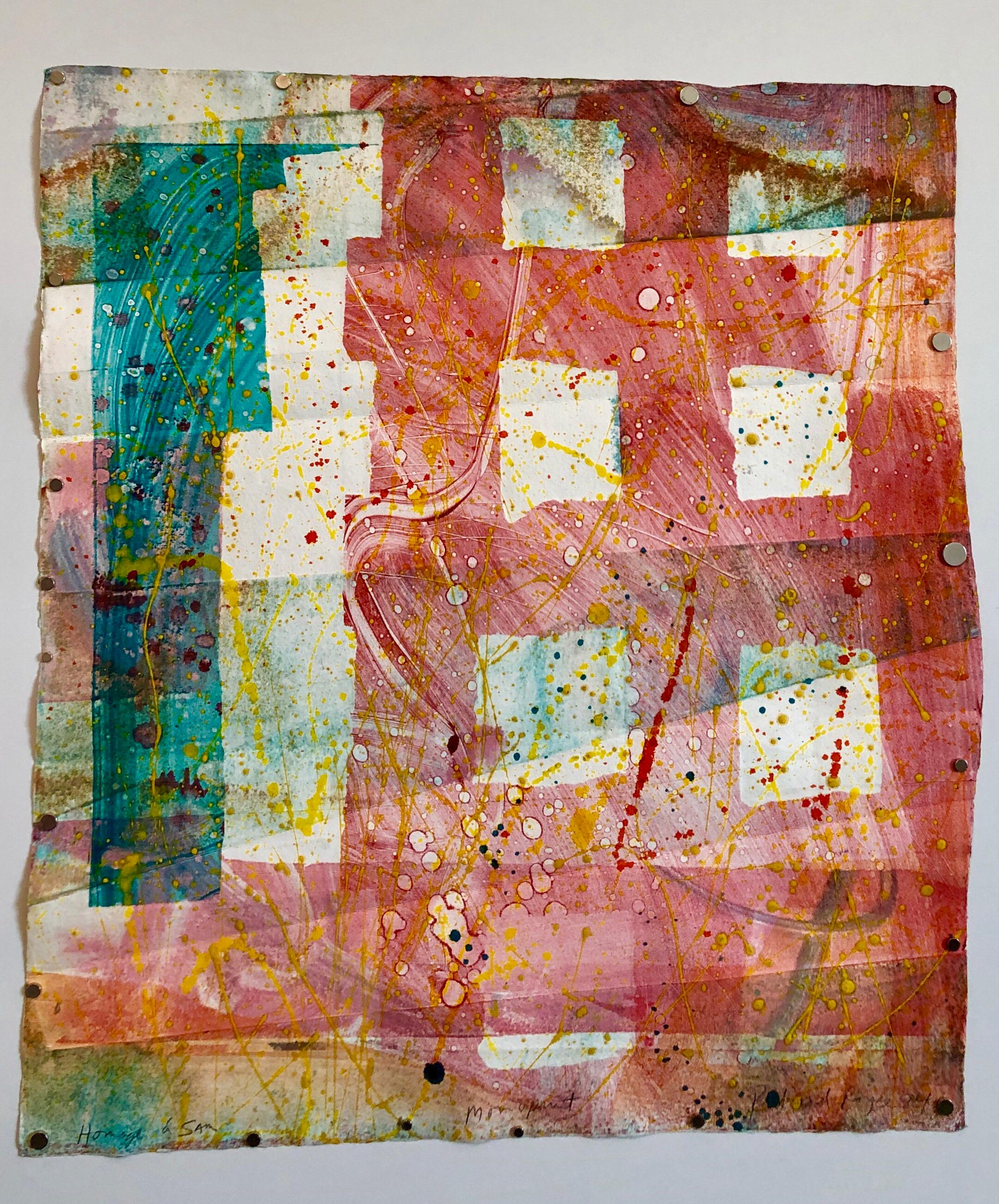 Homage a Sam Francis, monoimpression pliée, peinture de technique mixte éclabousssée - Expressionnisme abstrait Art par Richard Royce