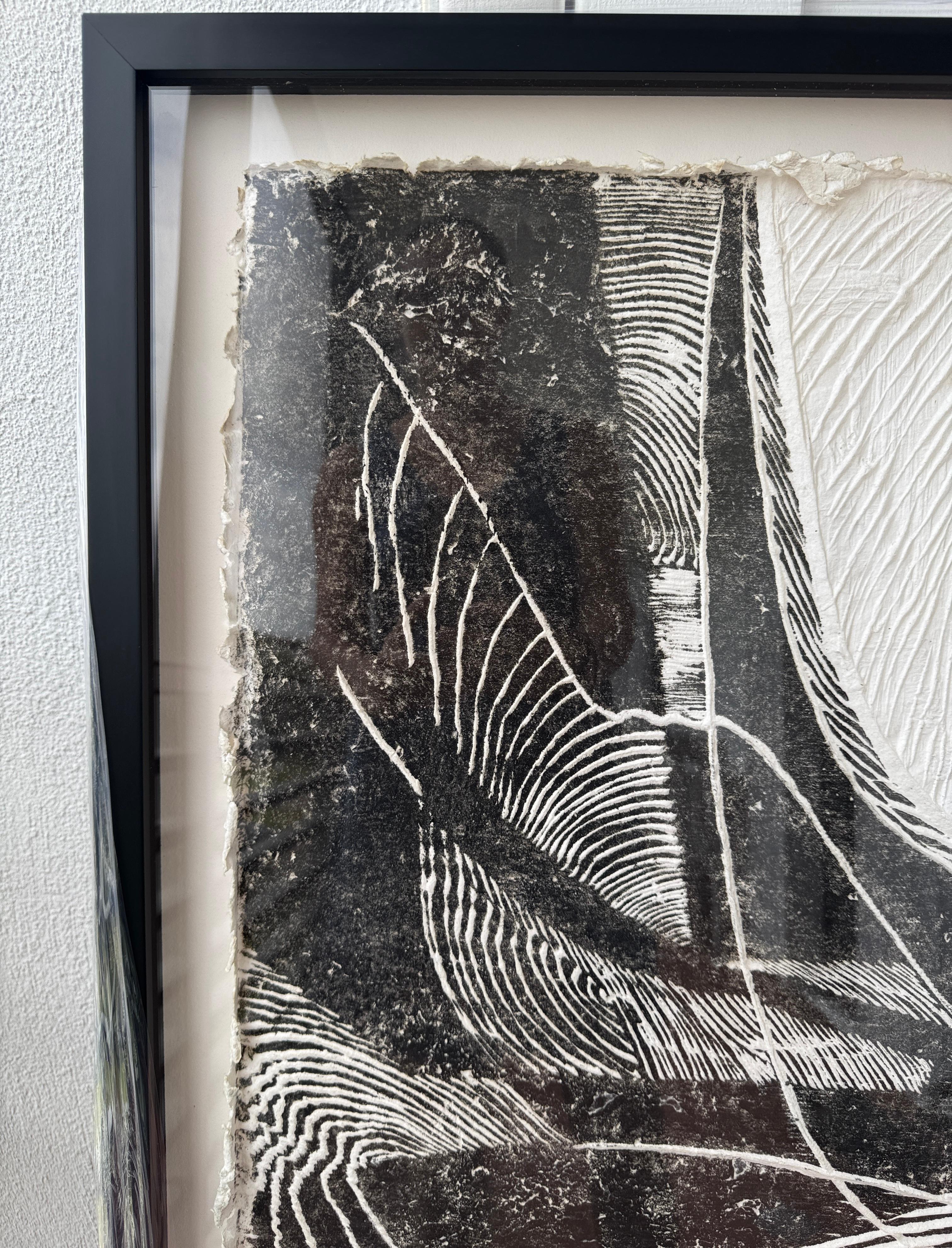 Black and white abstract cast paper, ink, 
Size: 48x38, new frame under plexiglass. 
 Pencil signed, Artist Proof.
Richard Royce was born in New York on August 18, 1941.
After getting his BA and MA in fine art at the University of Wisconsin, Richard