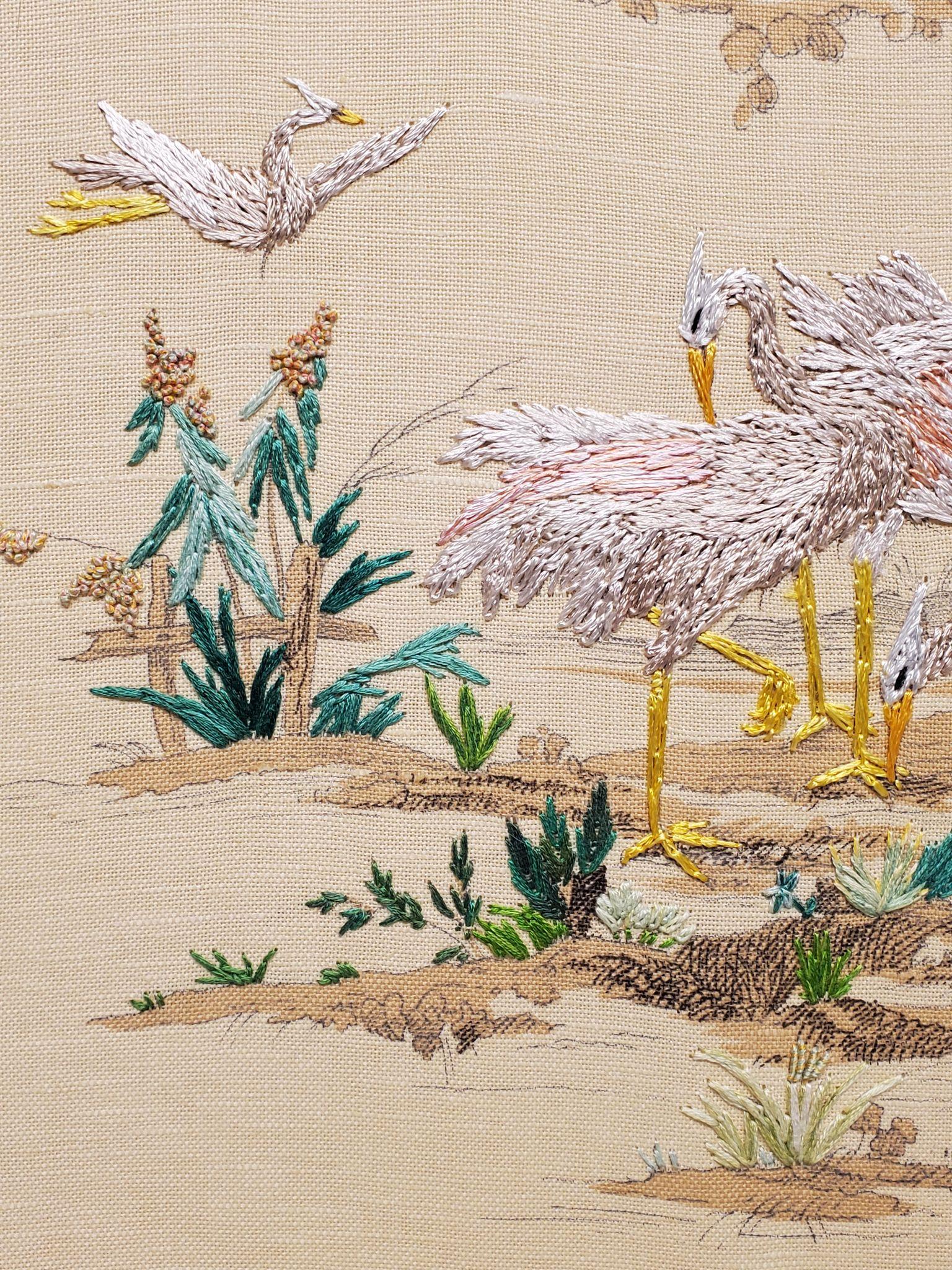 Richard Saja
Narcissists 
2015
Cotton and rayon floss on linen toile

Statement:
My enduring love and fascination for textiles derives from the absolutely unlimited interplay of pattern, color and texture - there is no other medium where this