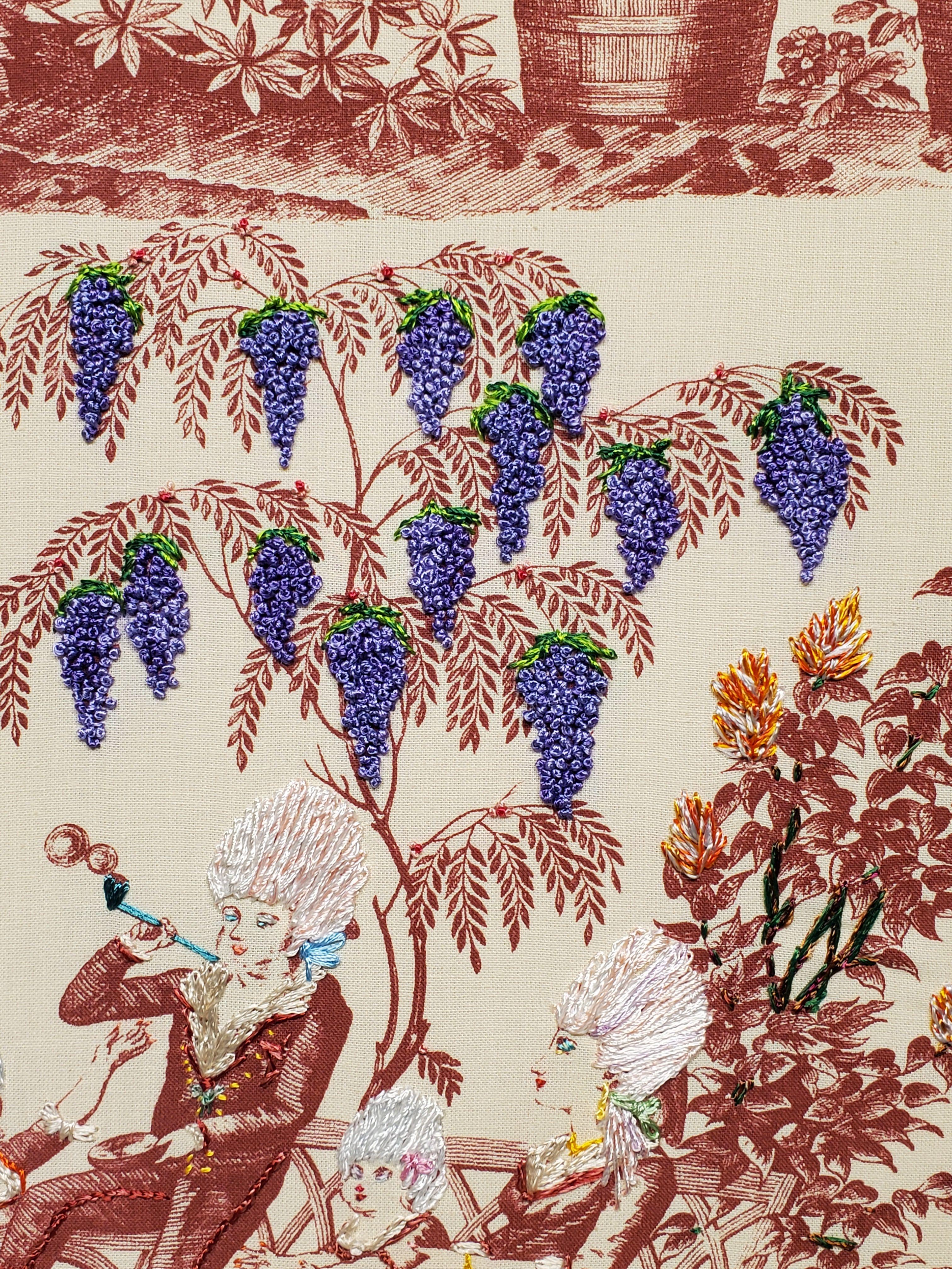 Richard Saja
Things You Can Do In A Balloon
Cotton and rayon floss on linen toile
2017

Statement:
My enduring love and fascination for textiles derives from the absolutely unlimited interplay of pattern, color and texture - there is no other medium