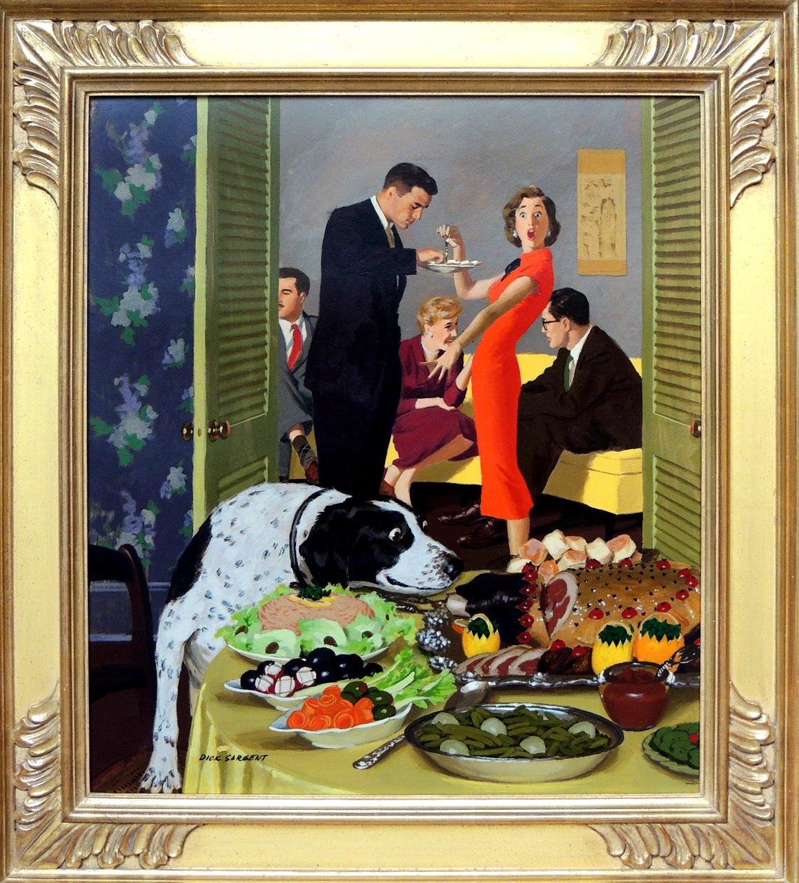 Doggy Buffet, Saturday Evening Post Cover - Painting by Richard Sargent