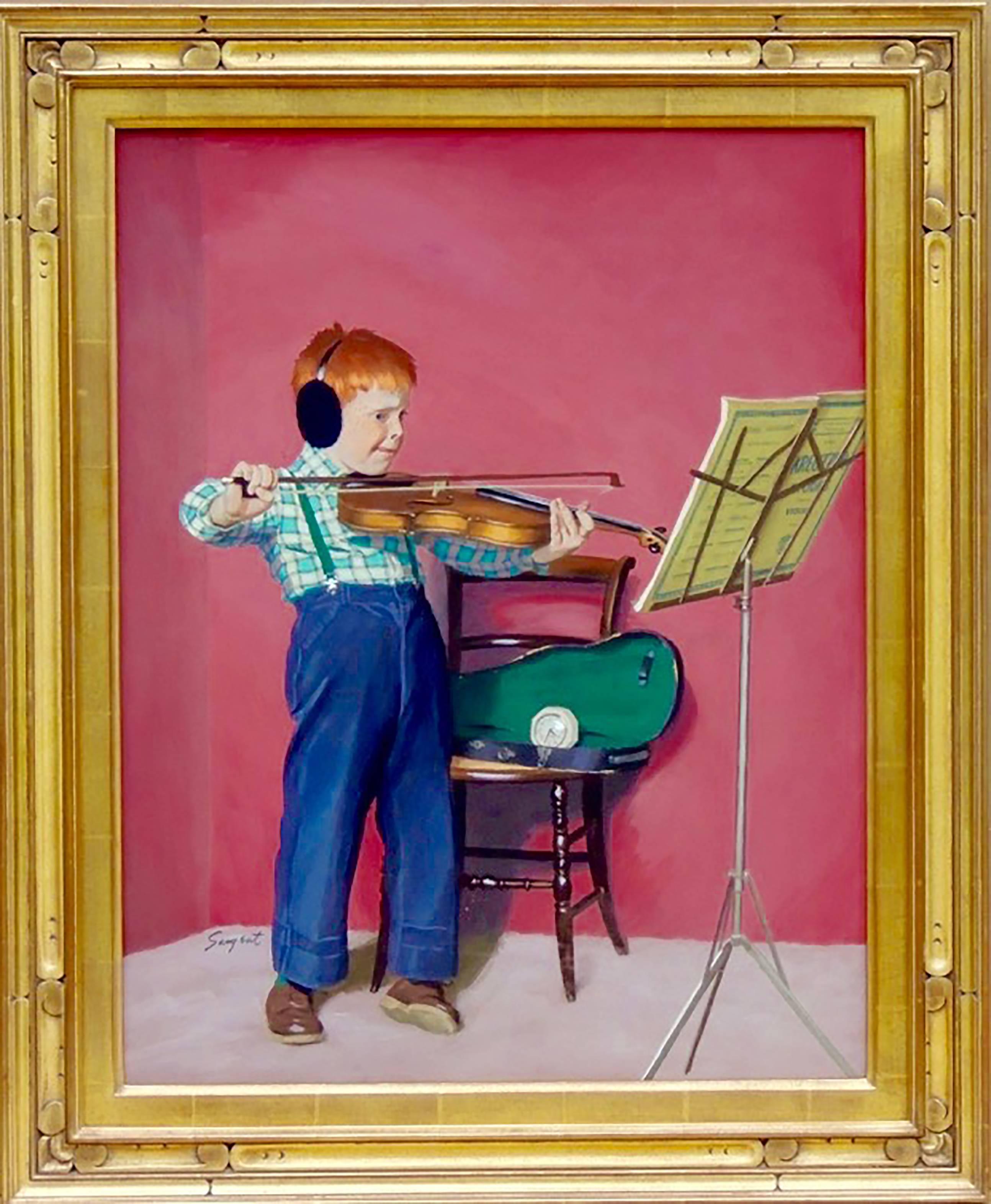 Violin Practice, Saturday Evening Post Cover - Painting by Richard Sargent