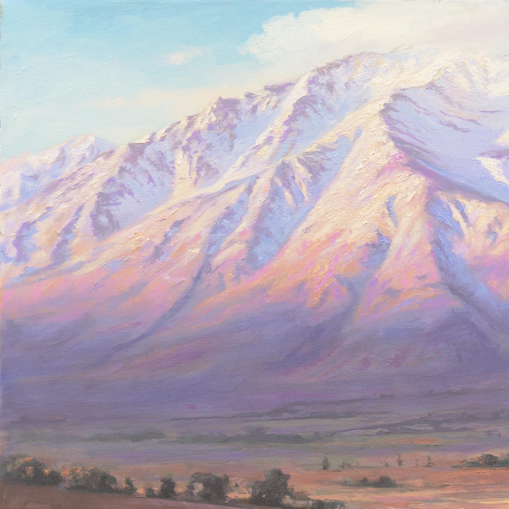 'Autumn, Sunrise over Mt. Tom', Santa Barbara Artist, Ventura Art Museum, Oil - Gray Landscape Painting by Richard Schloss