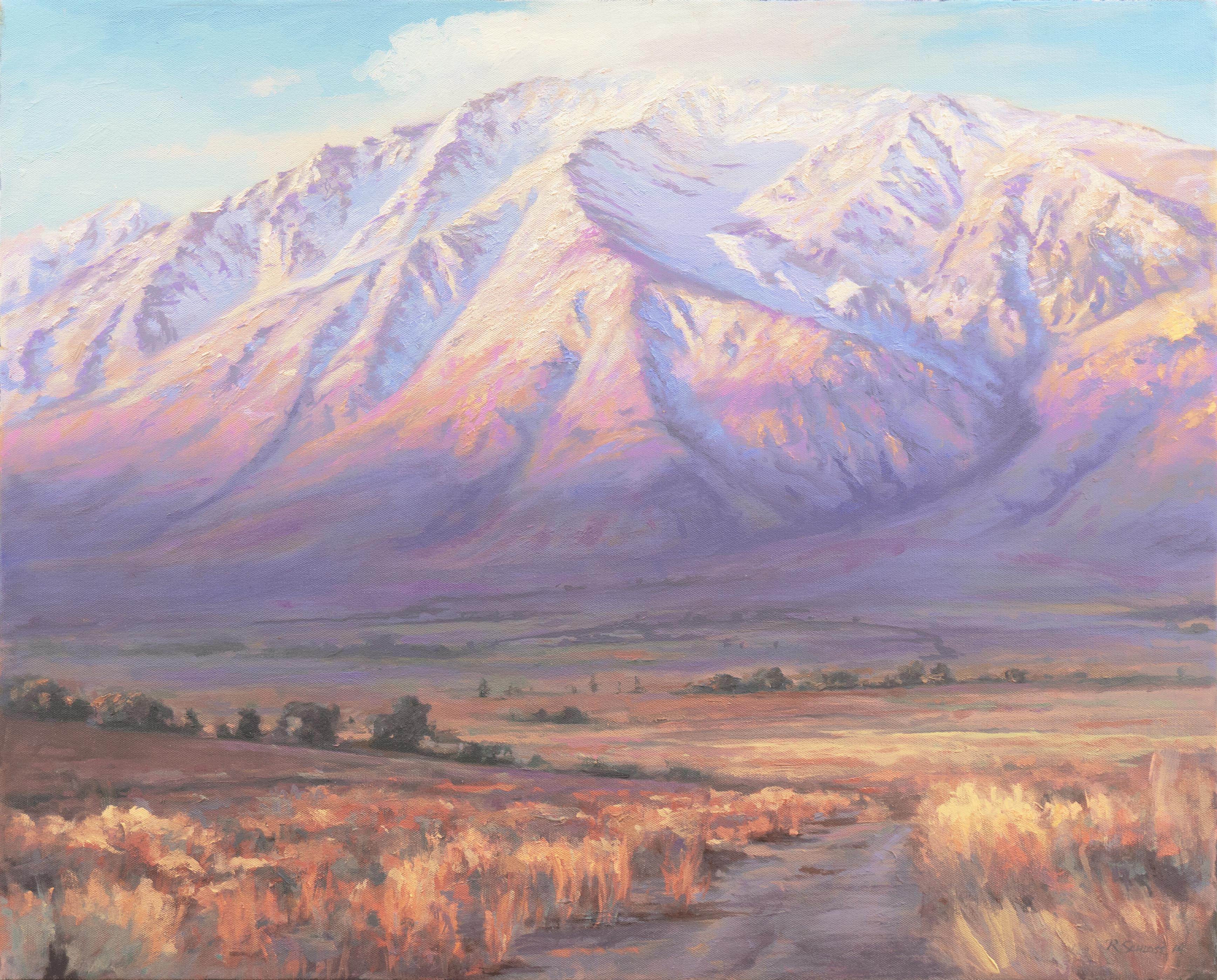 Richard Schloss Landscape Painting - 'Autumn, Sunrise over Mt. Tom', Santa Barbara Artist, Ventura Art Museum, Oil