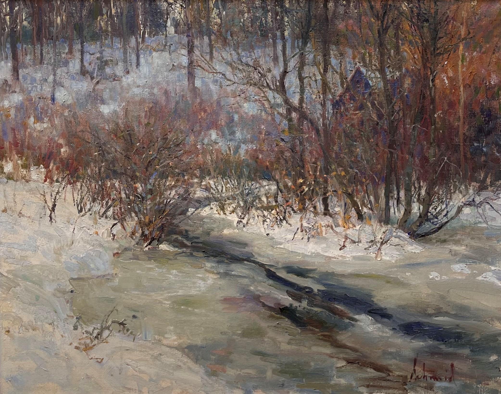 Frozen Brook" de Richard Schmid (basé aux États-Unis) est une peinture à l'huile originale, réalisée à la main, qui représente un paysage hivernal. 

Biographie de l'artiste :
Tout au long de sa carrière, qui a compté une cinquantaine d'expositions