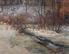 "Arroyo helado" de Richard Schmid, Paisaje invernal, Óleo