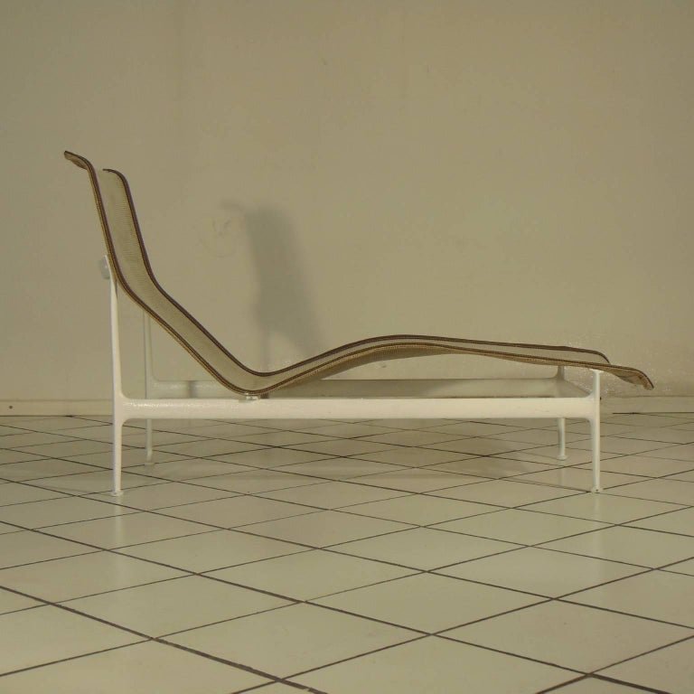 1966 Richard Schultz Contour Chaise Knoll International White Mesh Brown Strap at 1stDibs