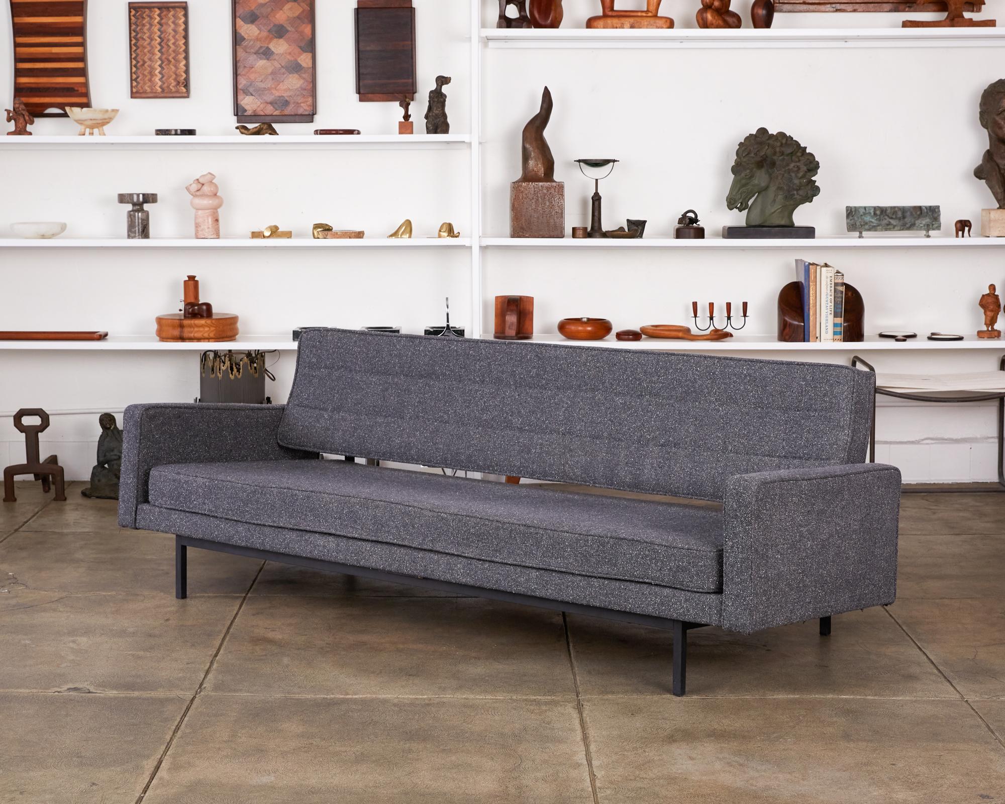 Richard Schultz sofa for Knoll, circa 1960s. Known primarily as a designer of outdoor furniture, Schultz designed this sofa that converts to a daybed when the situation necessitates it. Designed with very clean lines, this sleek sofa is finished in
