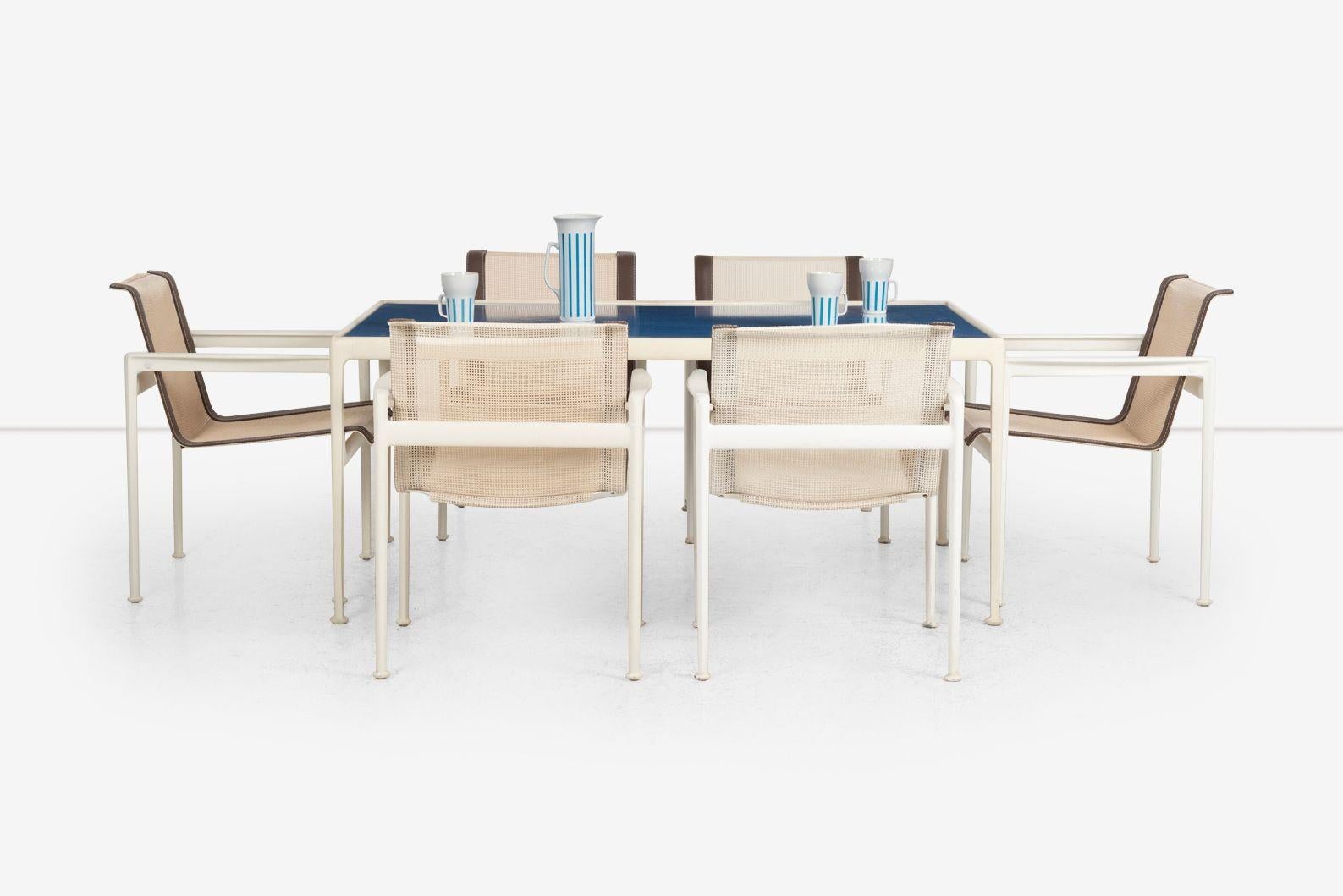 Richard Schultz for Knoll Set of Six Dining Chairs—1960s Originally introduced as part of the iconic 1966 Collection with their clean lines and durable materials, Constructed of aluminum and steel with a weather-resistant powder-coated finish and