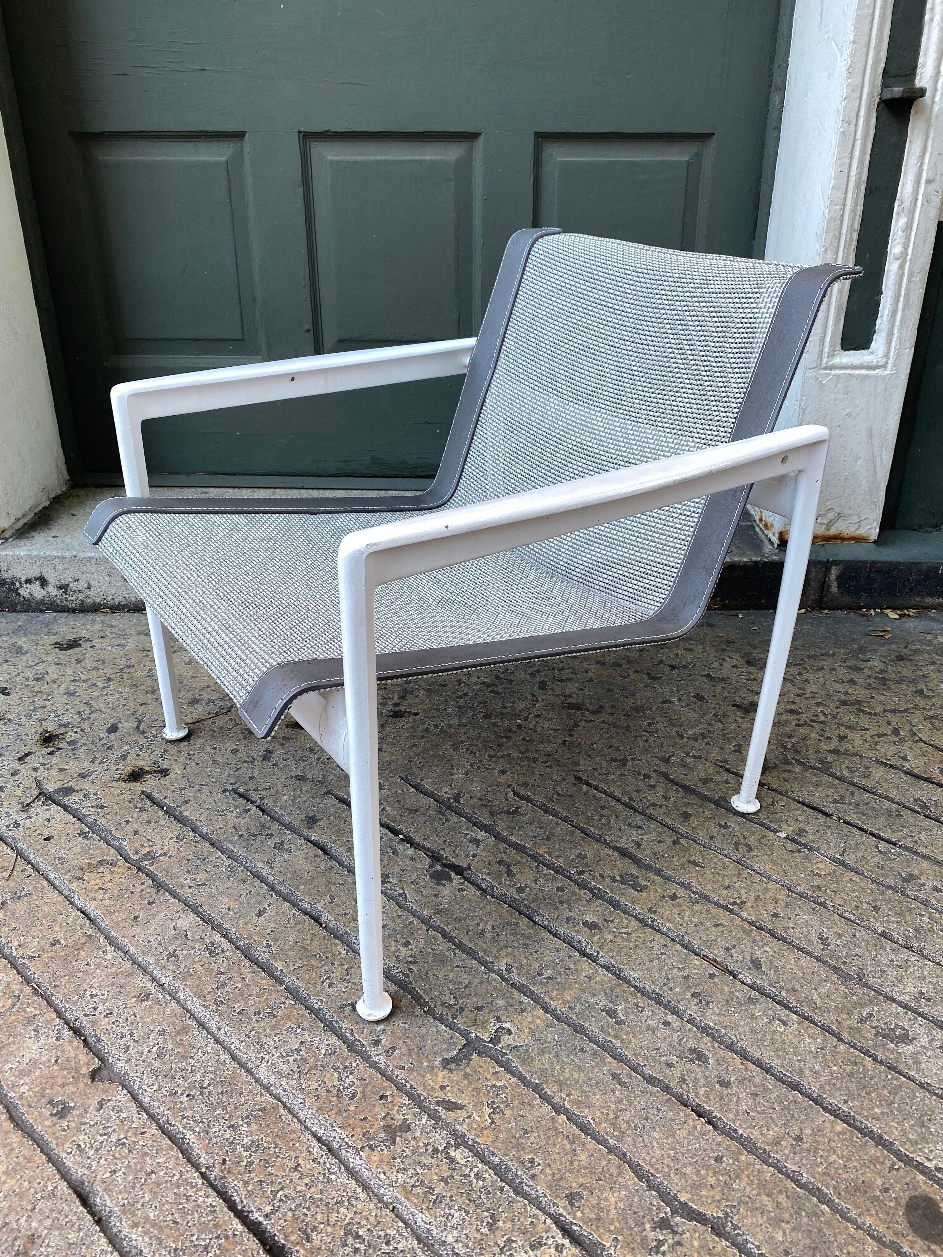Pair of Richard Schultz 1966 Series lounge chairs. Chairs date to the 1970's but were repainted within last 10 years, new covers were installed at the same time. Overall in great shape, shows a couple scuffs.