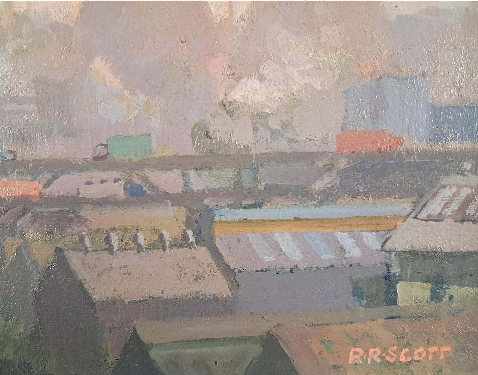 Towards Rotherham - 20th Century Yorkshire Industrial Landscape Oil Painting For Sale 1