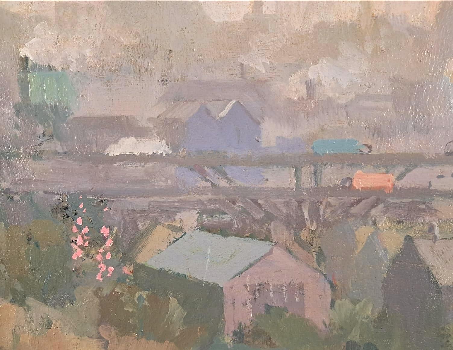 Towards Rotherham - 20th Century Yorkshire Industrial Landscape Oil Painting For Sale 2