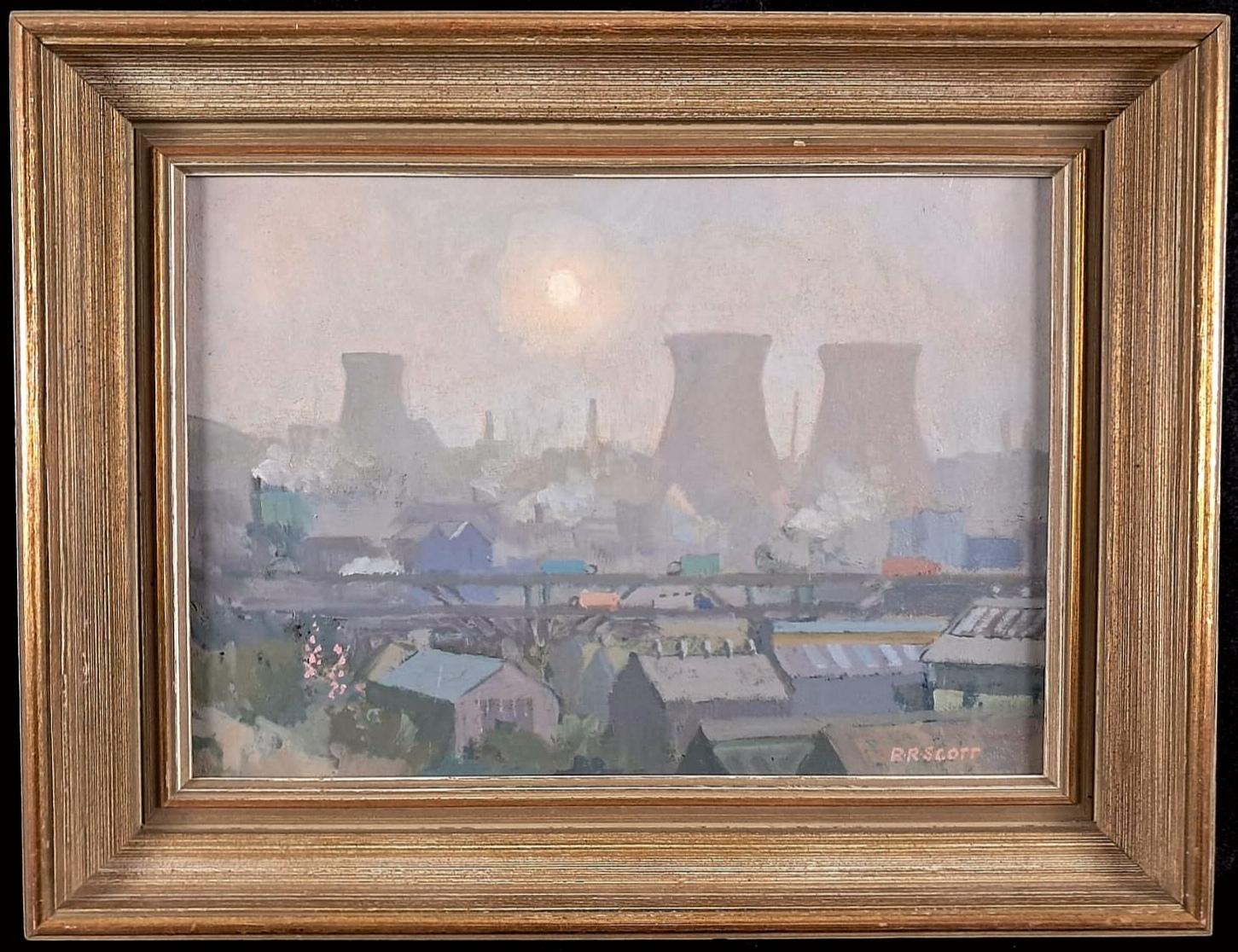 Richard Scott  Landscape Painting - Towards Rotherham - 20th Century Yorkshire Industrial Landscape Oil Painting