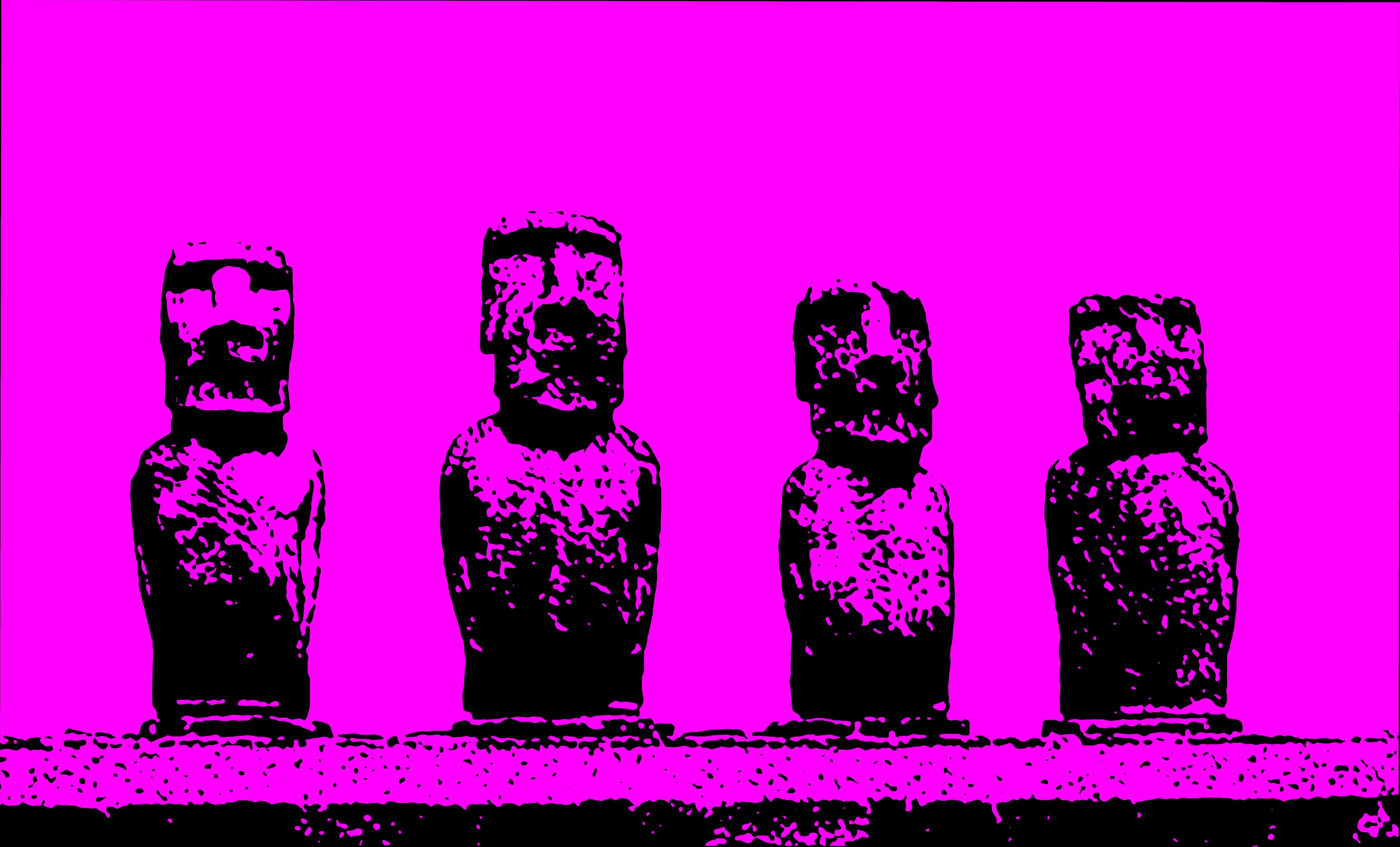 Richard Scudder, 4 Kings Easter Island - In Pink. Hand Signed And Numbered By The Artist. Multi Colored Serigraph.  

:: Hand Printed Work :: Modern :: This piece comes with an official certificate of authenticity signed by the artist :: Ready to