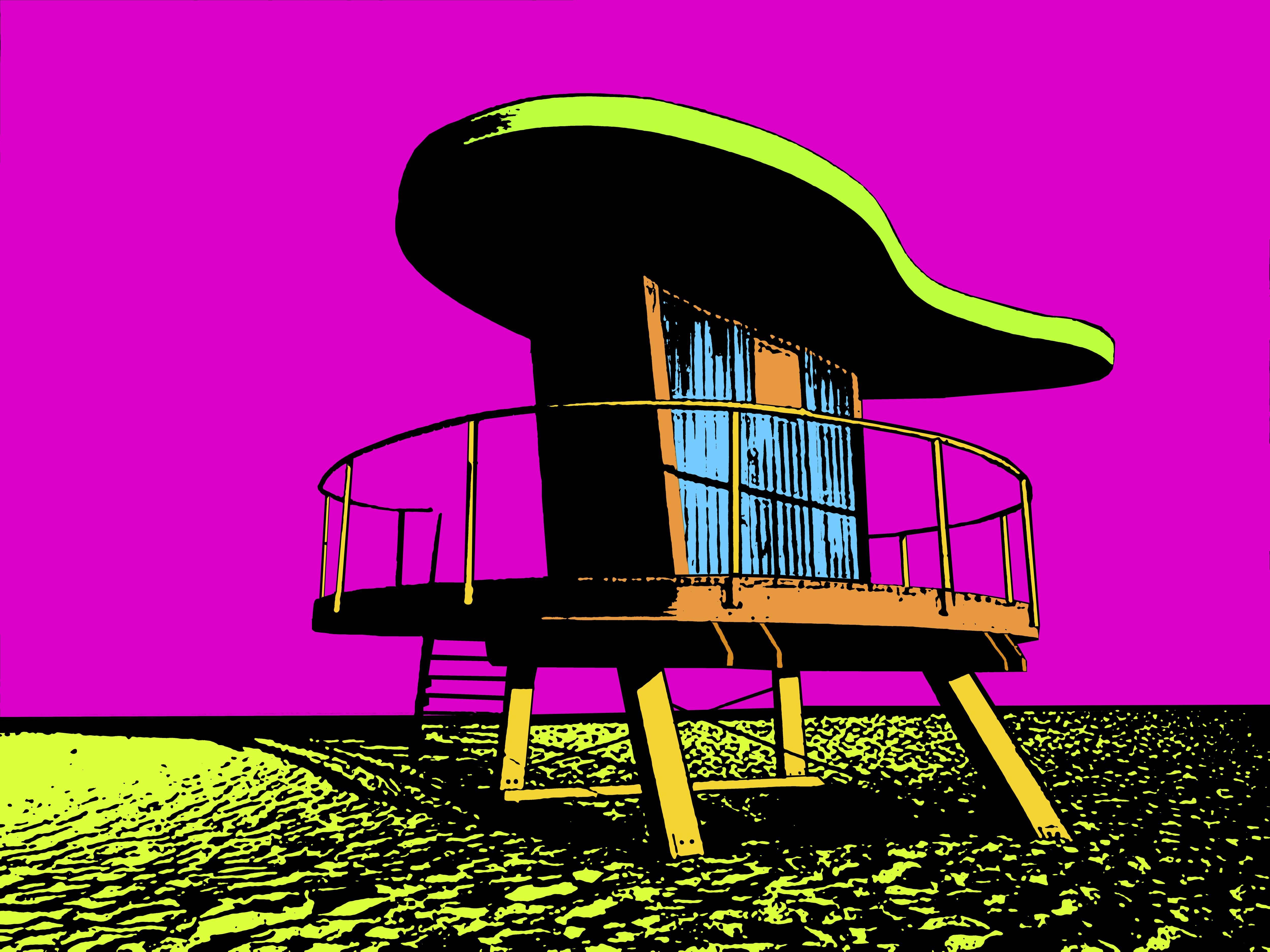 Richard Scudder Abstract Print - Miami Beach Lifeguard Stand #1. - In Pink, Screen Print