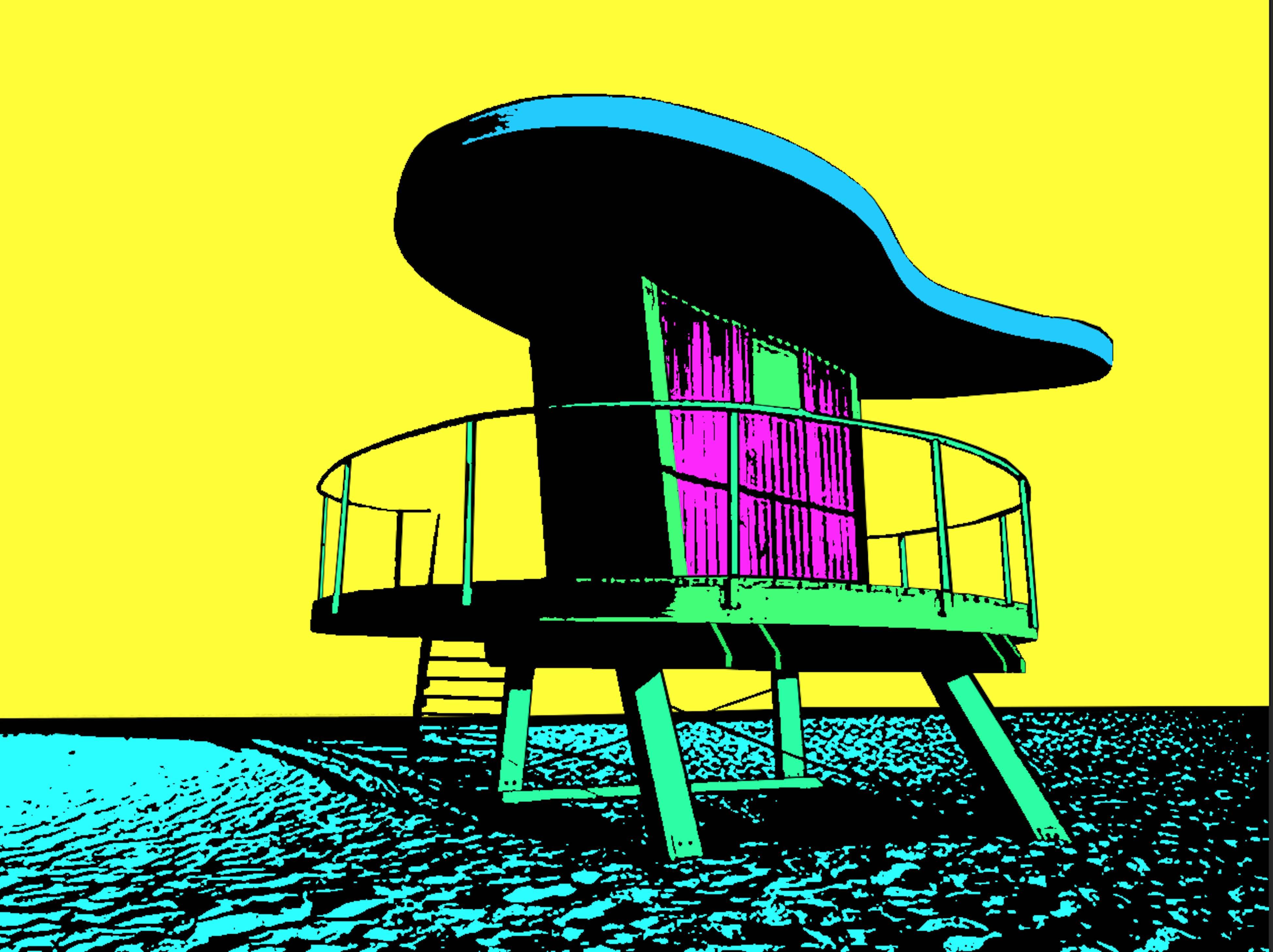 Richard Scudder Abstract Print - Miami Beach Lifeguard Stand #8. - In Yellow, Screen Print