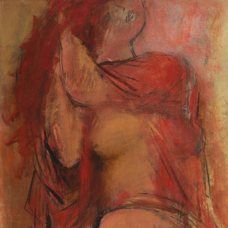 'Nude in Ivory and Coral', Large Mid-Century Expressionist Figural Oil - Painting by Richard Sears