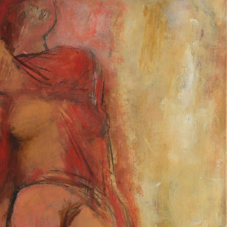 'Nude in Ivory and Coral', Large Mid-Century Expressionist Figural Oil - Brown Nude Painting by Richard Sears