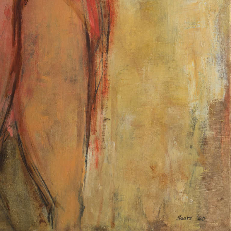 'Nude in Ivory and Coral', Large Mid-Century Expressionist Figural Oil For Sale 1