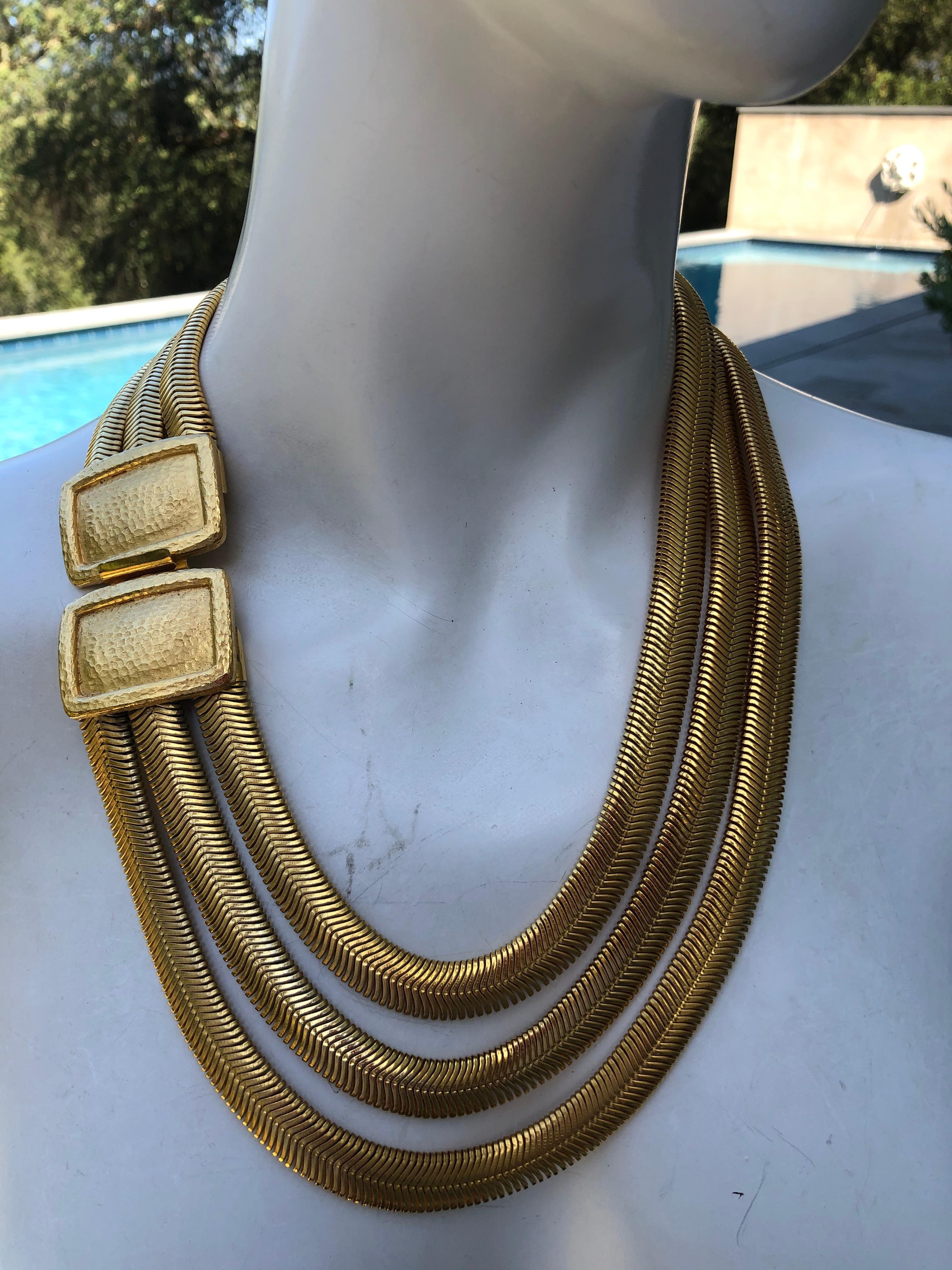 Richard Serbin 1980's Hand Hammered Snake Chain Necklace and Matching Cuff In Good Condition For Sale In Cloverdale, CA