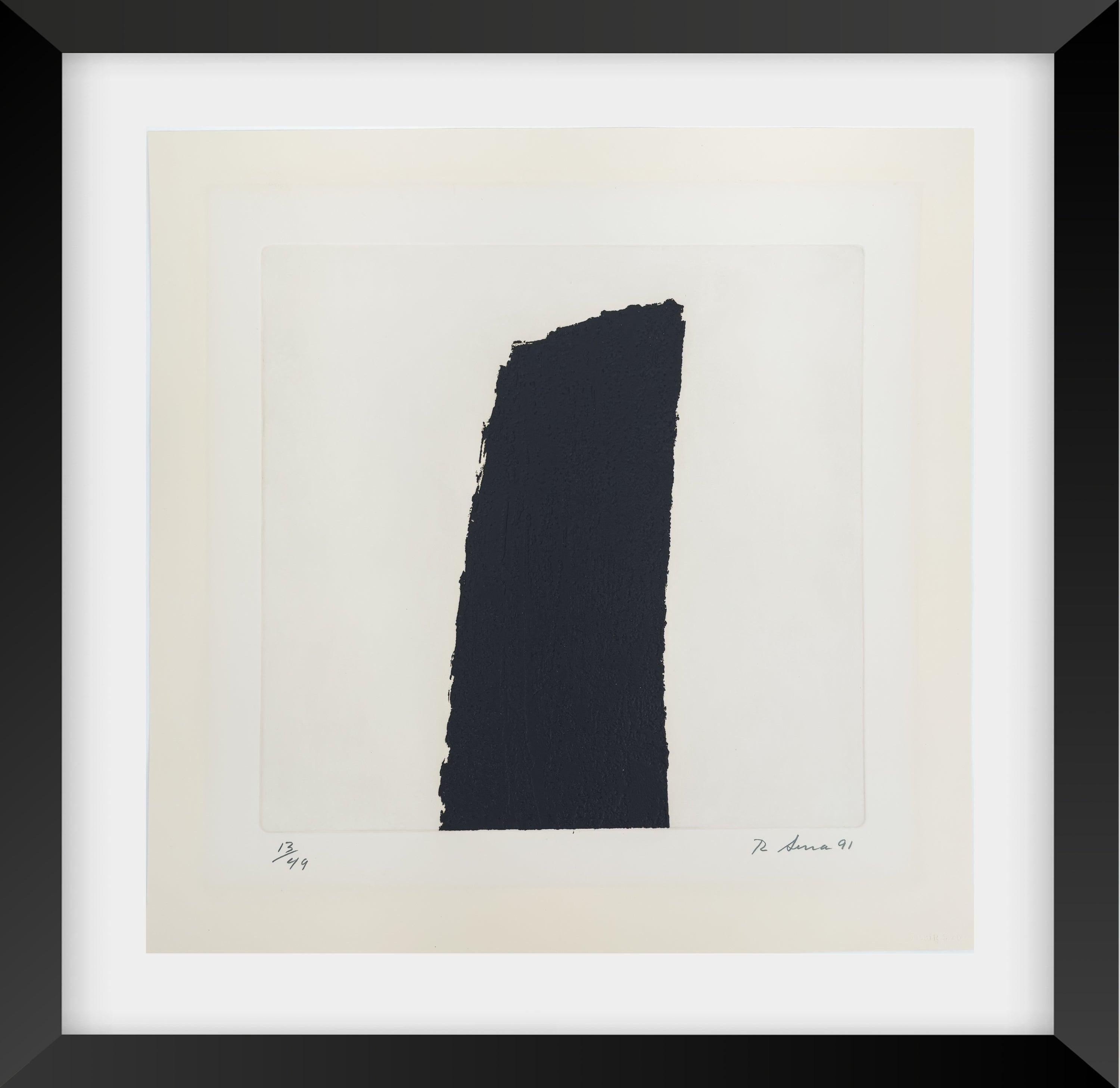 Artist: Richard Serra
Title: Heimaey II
Medium: Etching on Fabriano Murillo
Image Size: 16.75" h x 17.75" w
Sheet Size: 23.5" h x 24.25" w
Edition: 13/49, published by Gemini G.E.L., Los Angeles
Inscription: Signed, numbered, and dated on front