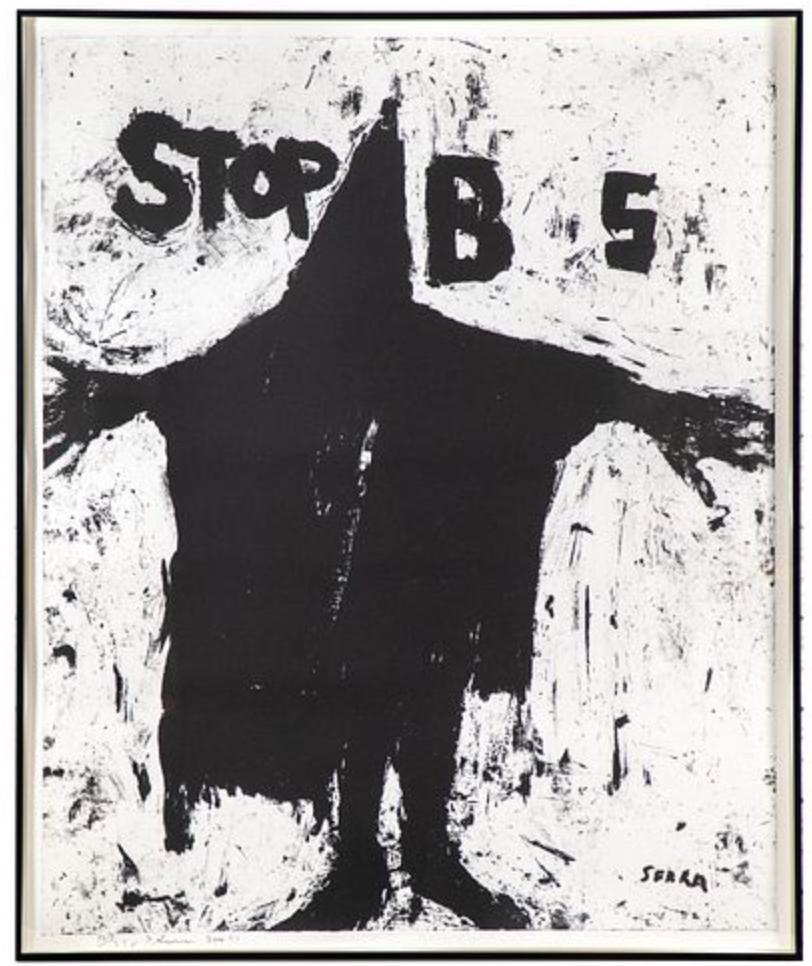 Richard Serra (American, B. 1938)
Stop B S (G. 2024), 2004.
From the portfolio 'Artists Coming Together'
Lithograph on wove paper
Signed in pencil and numbered 127/250 (there were also 18 artist's proofs)
With the blindstamp and inkstamp (on