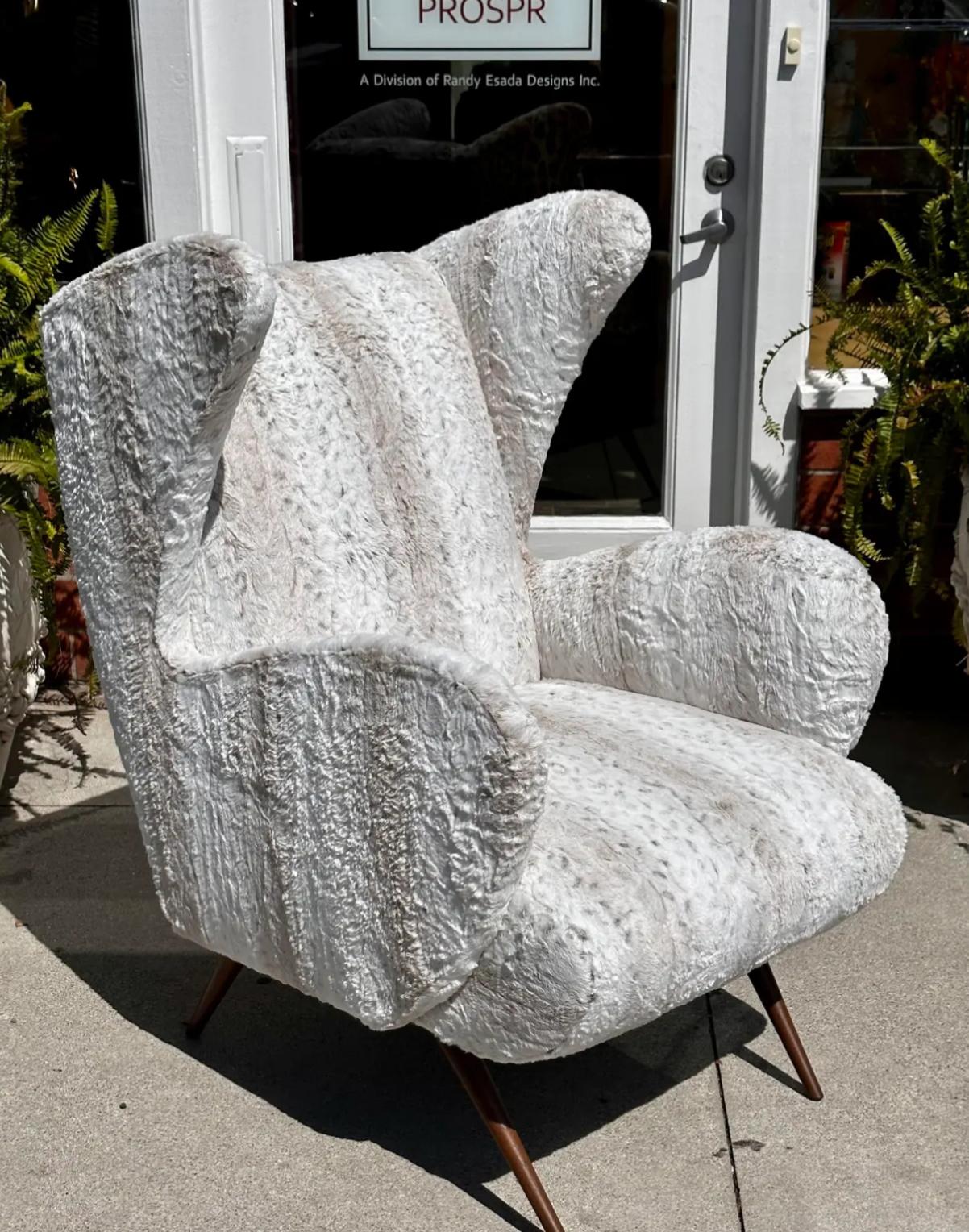 Richard Shapiro Studiolo Modernist Faux Rabbit Wing Back Chair.